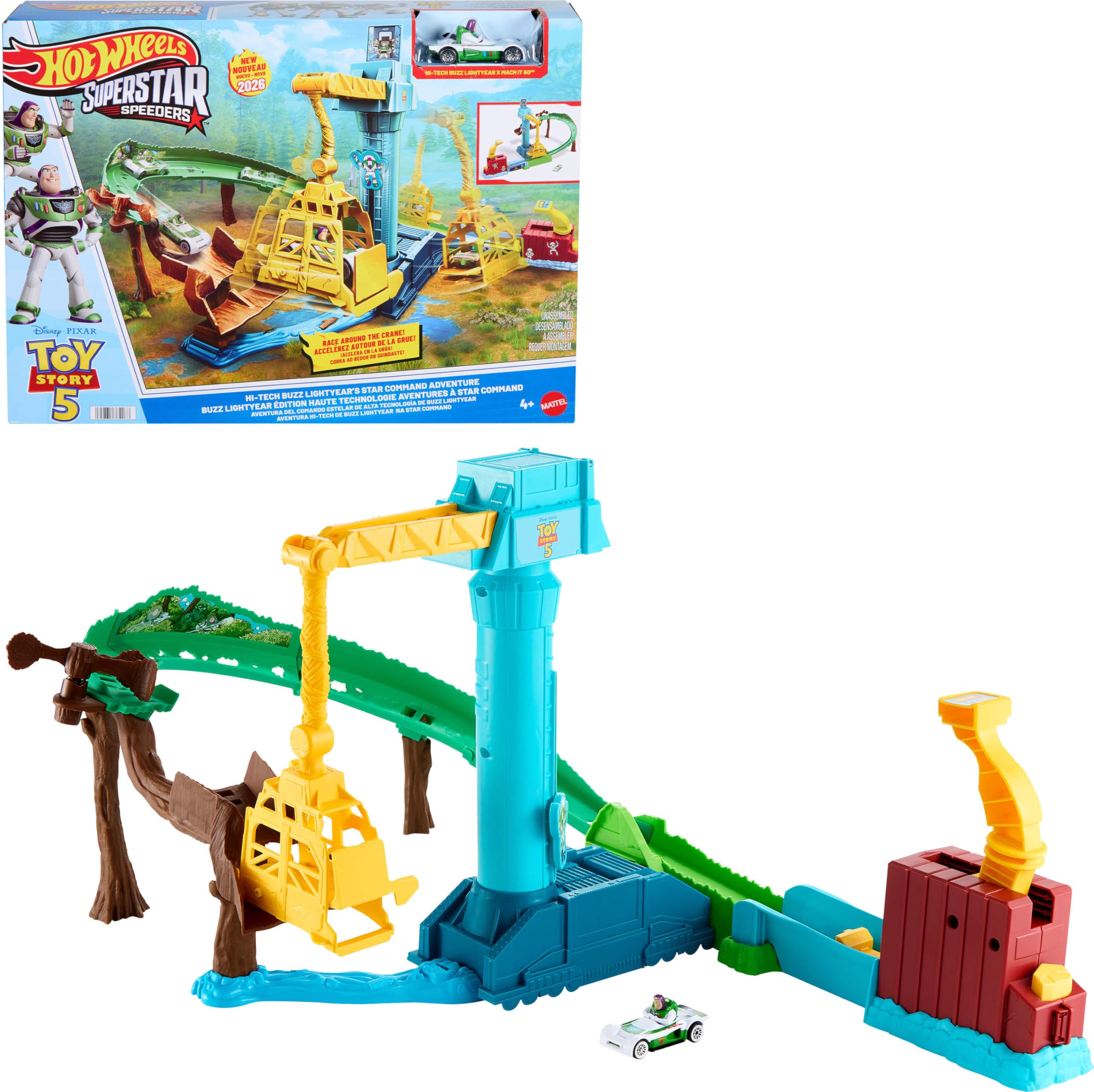 Hot Wheels Superstar Speeders Hi-Tech Buzz Lightyear's Star Command Adventure Track Set | Ages 4+ | Model JLH42