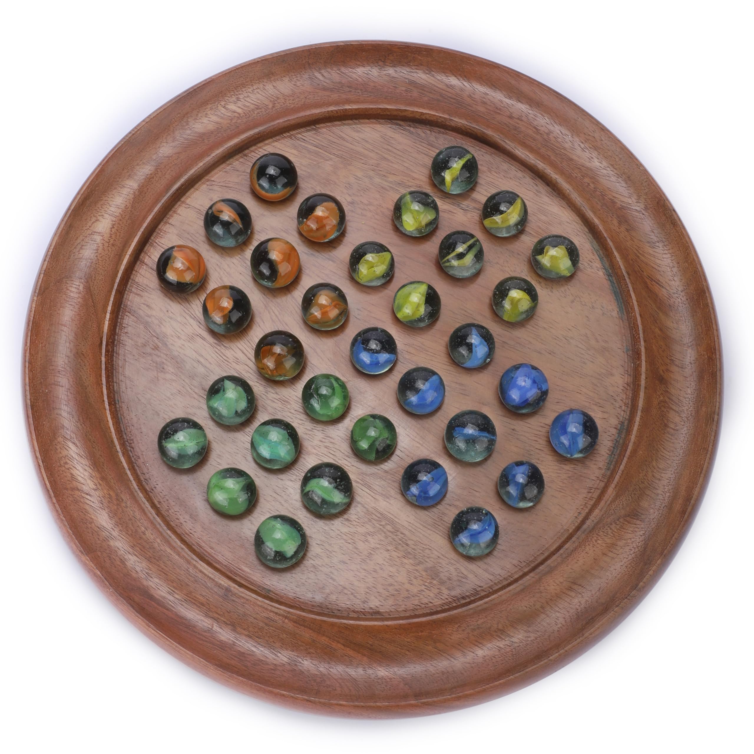 Ajuny Classic Solitaire Handcrafted Wooden Board Game with 4-Color Marbles 4