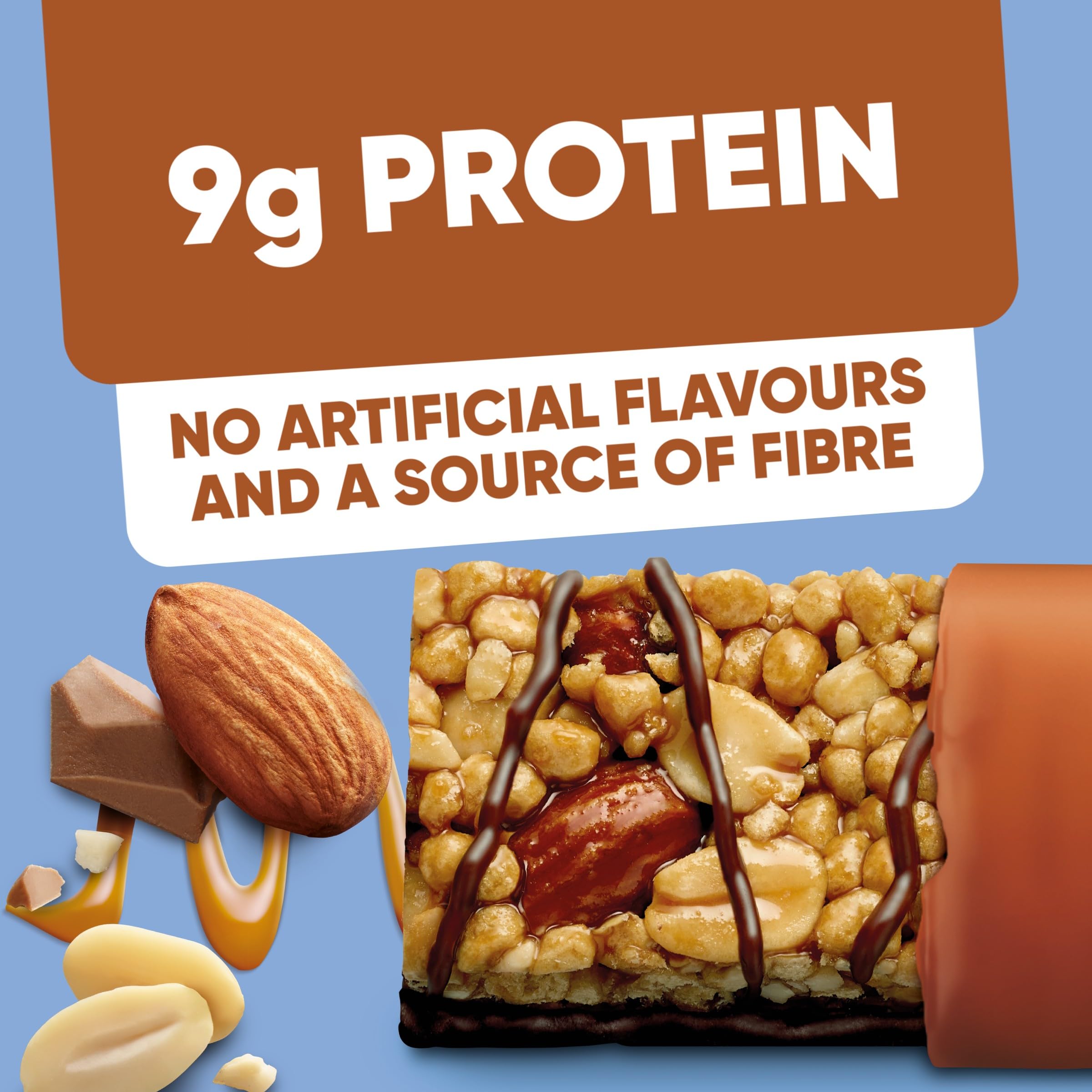 Kellogg's High Protein Salted Caramel + Almond Bar - 4x35g Pack | Peanut & Almond Base