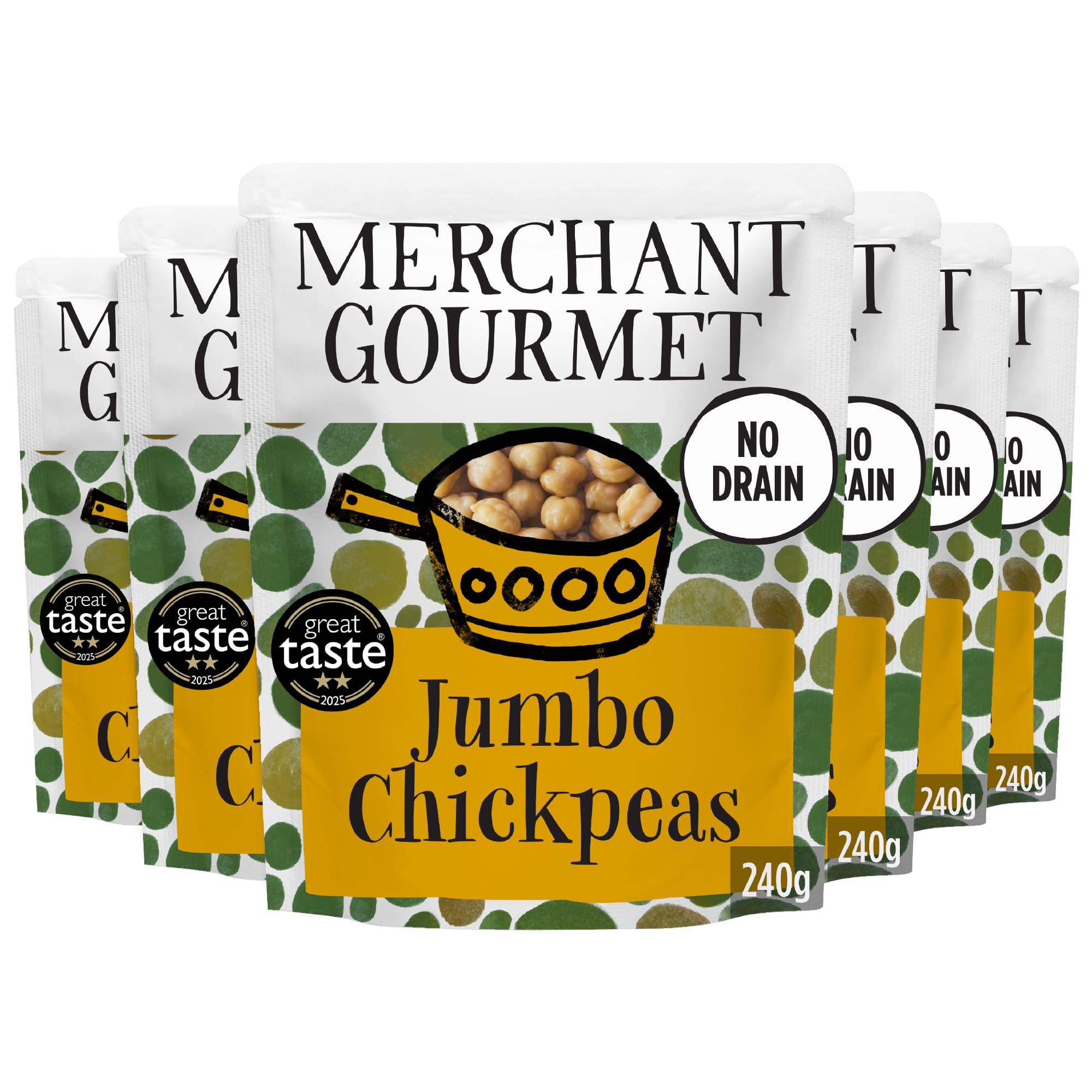 Merchant Gourmet Jumbo Chickpeas with Italian EVOO | 6 x 240g Pouches | Additive & Preservative Free 1