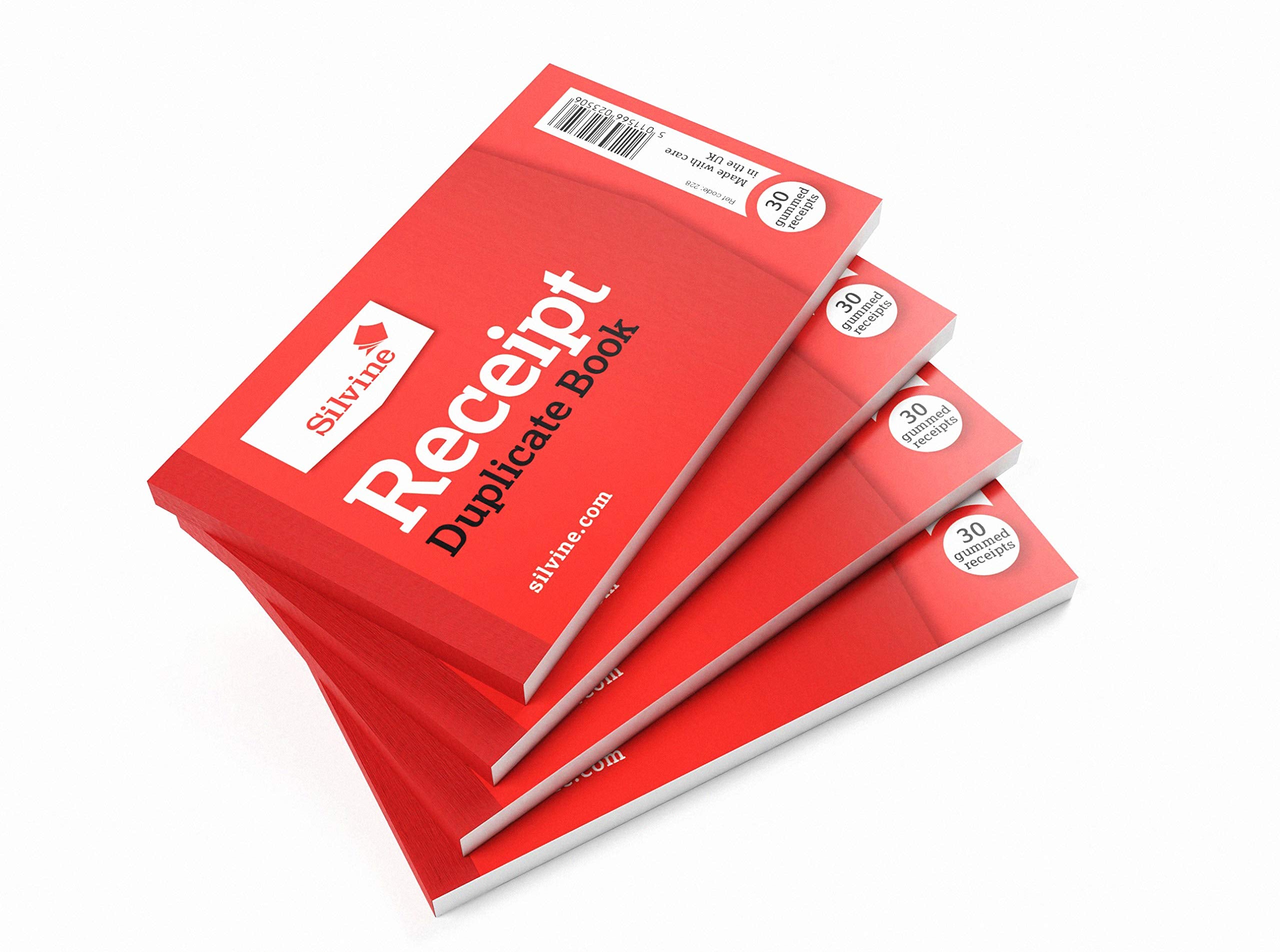 Silvine Duplicate Cash Receipt Book - 30 Receipts per Book, Gummed, Red Cover | Model 228-P