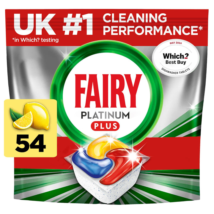 Fairy Platinum Plus All In One Dishwasher Tablets, Lemon, 54 Tablets