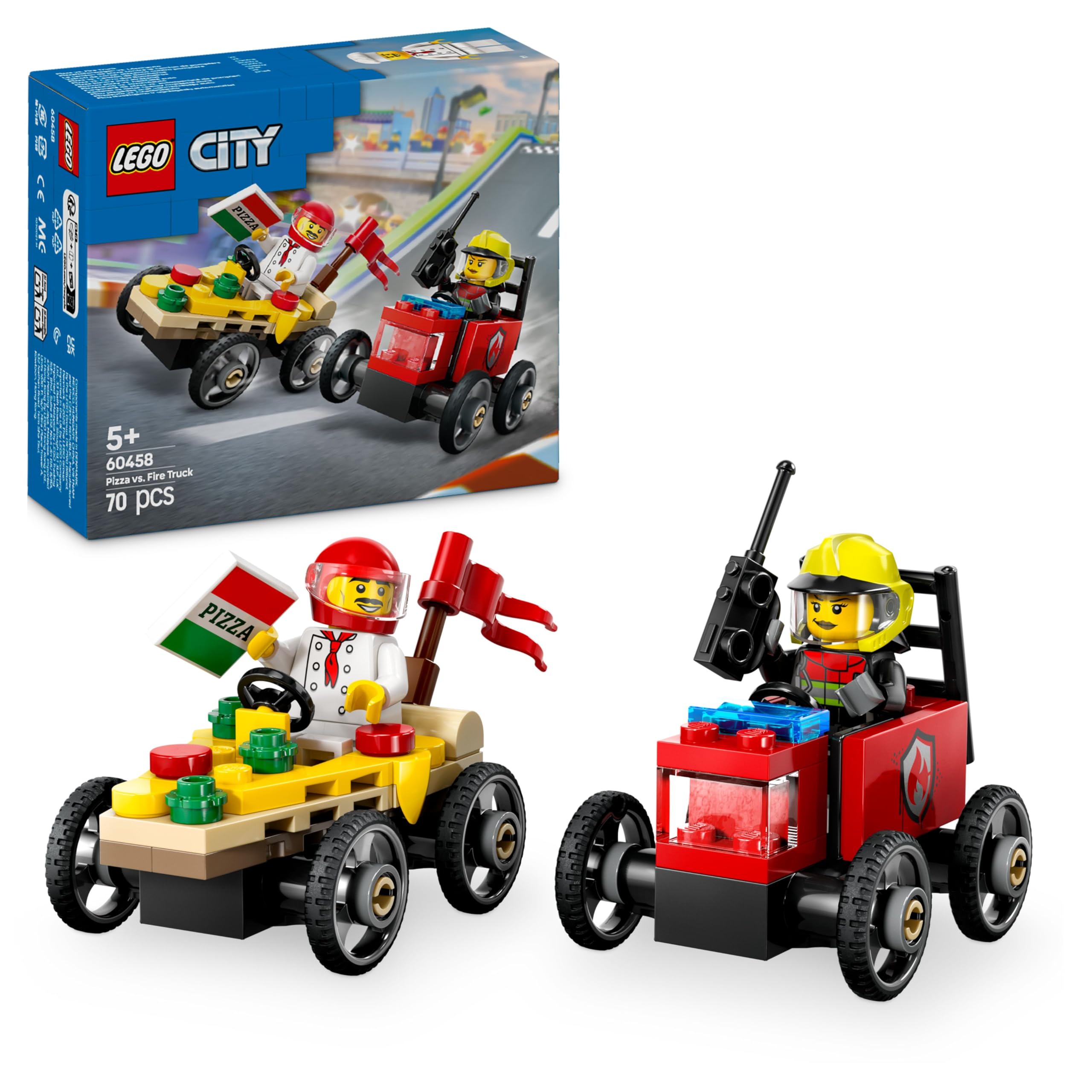 LEGO City Pizza vs. Fire Truck Race Car Pack - Building Set for 5+ Year Olds 1