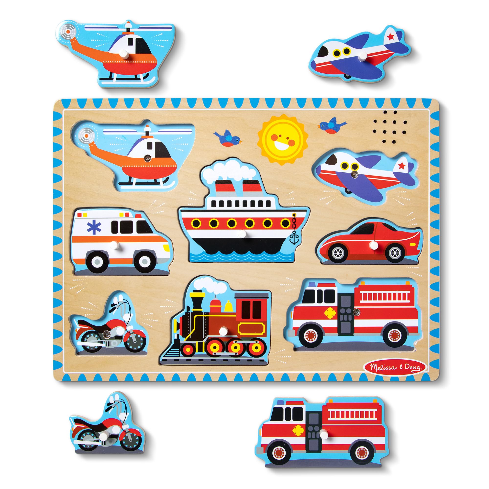 Melissa & Doug Vehicles Wooden Peg Puzzle - Sound-Enhanced Learning Toy for 2+ Year Olds 7