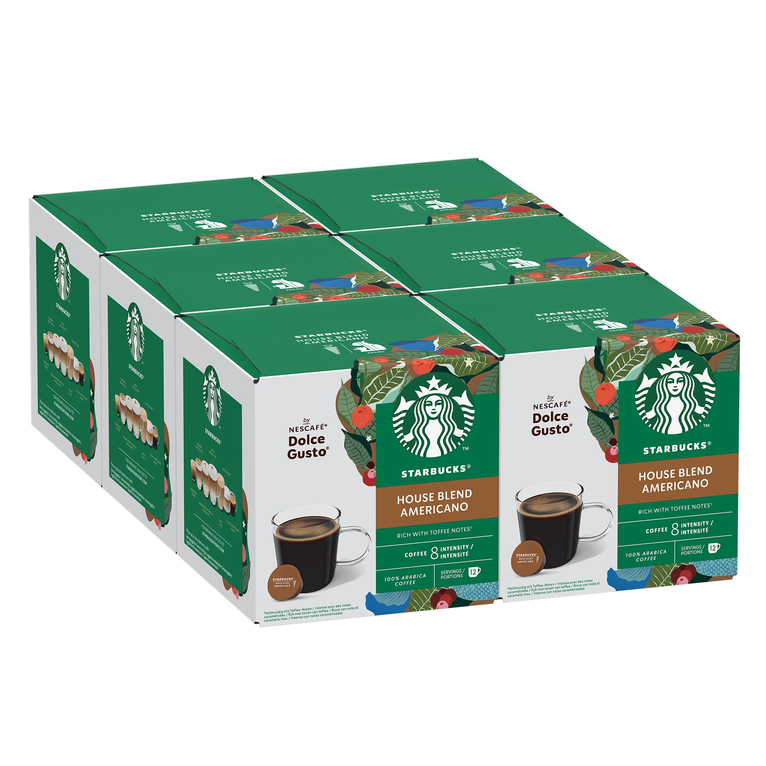 STARBUCKS Americano House Blend Medium Roast Coffee Pods for NESCAFÉ Dolce Gusto | 72 Count (6 x 12)