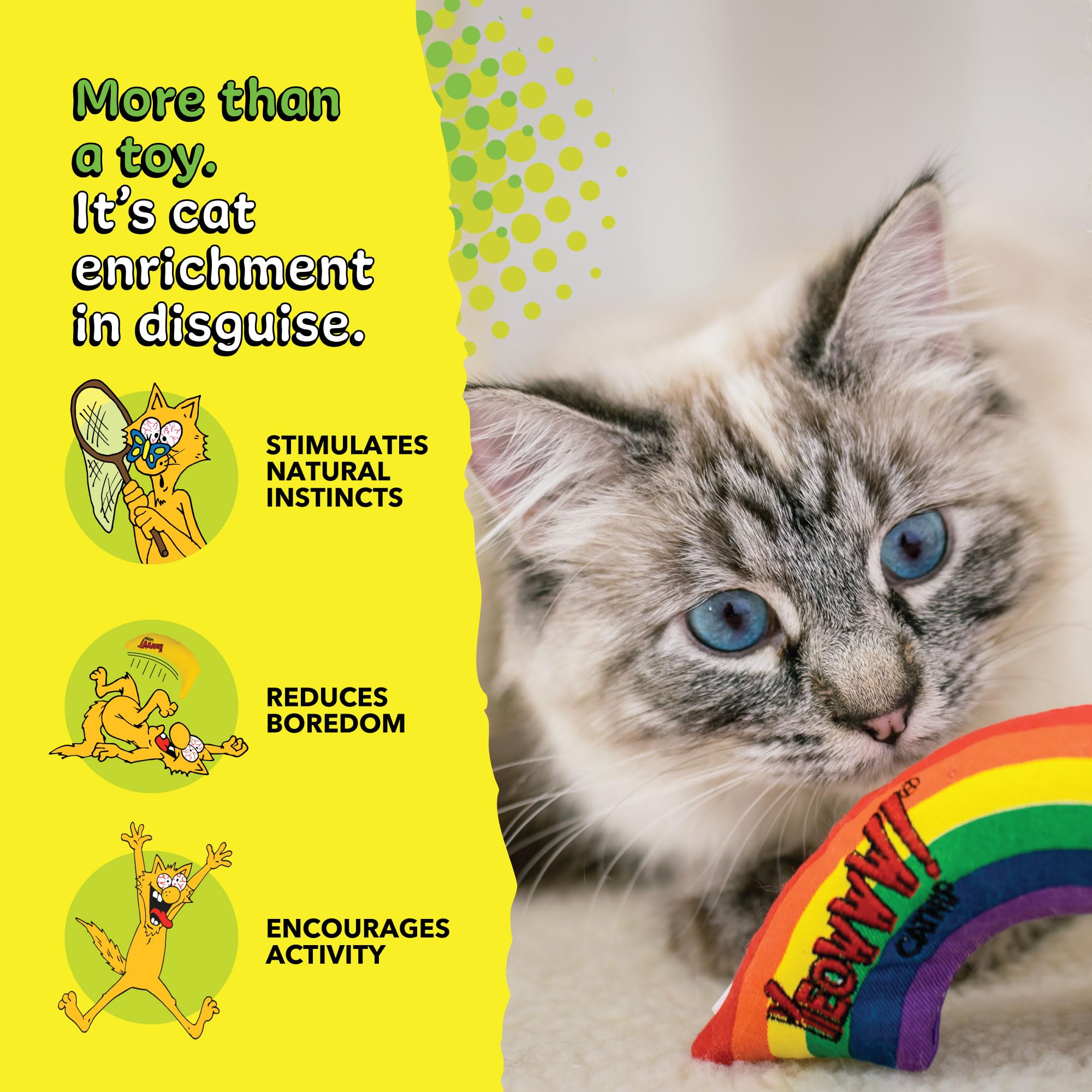 YEOWWW Rainbow Cat Toy - 100% Organic Catnip Infused | Heavy Duty Cotton 7