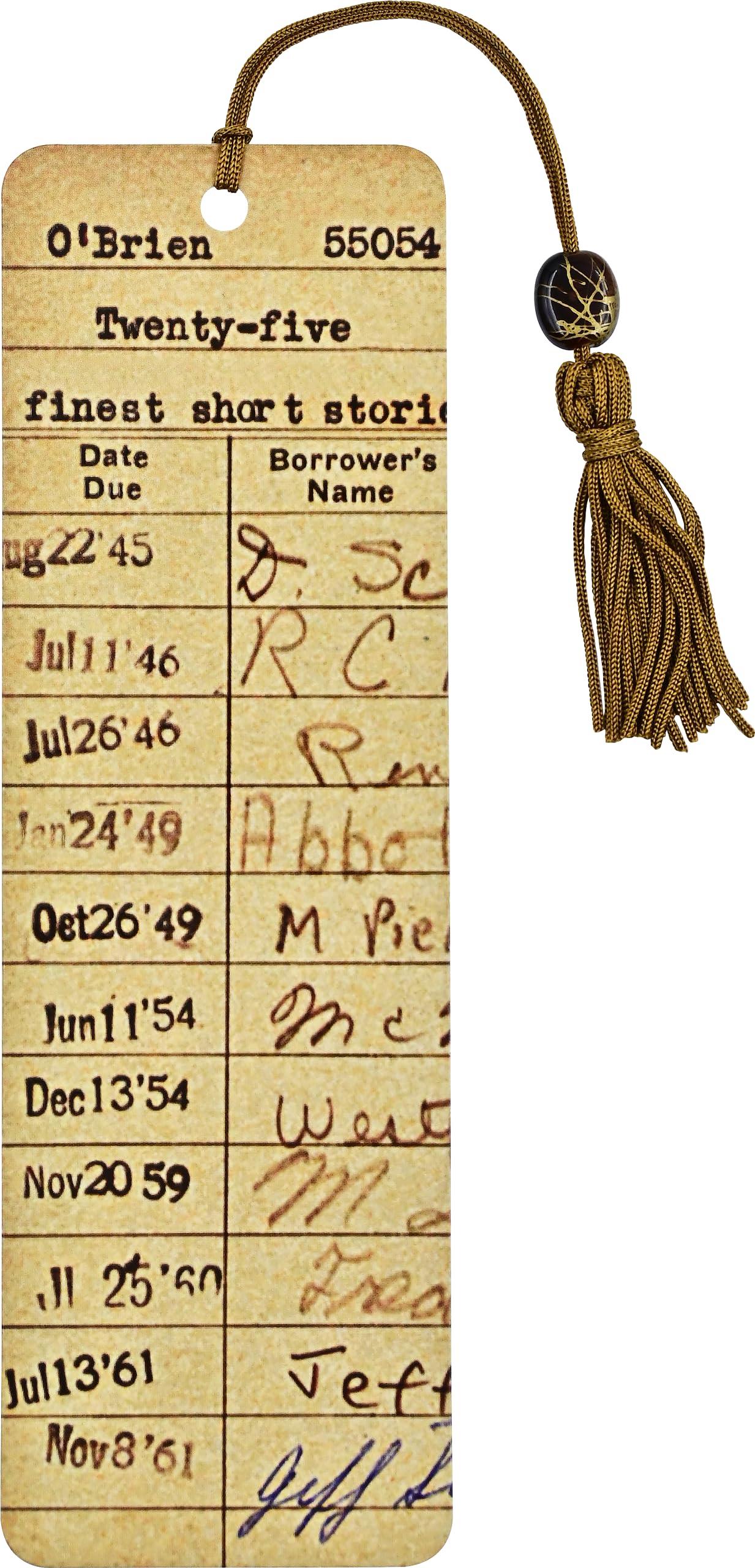 Peter Pauper Press Vintage Library Card Bookmark - Beaded Tassel | Gloss Highlights | Ruler 1