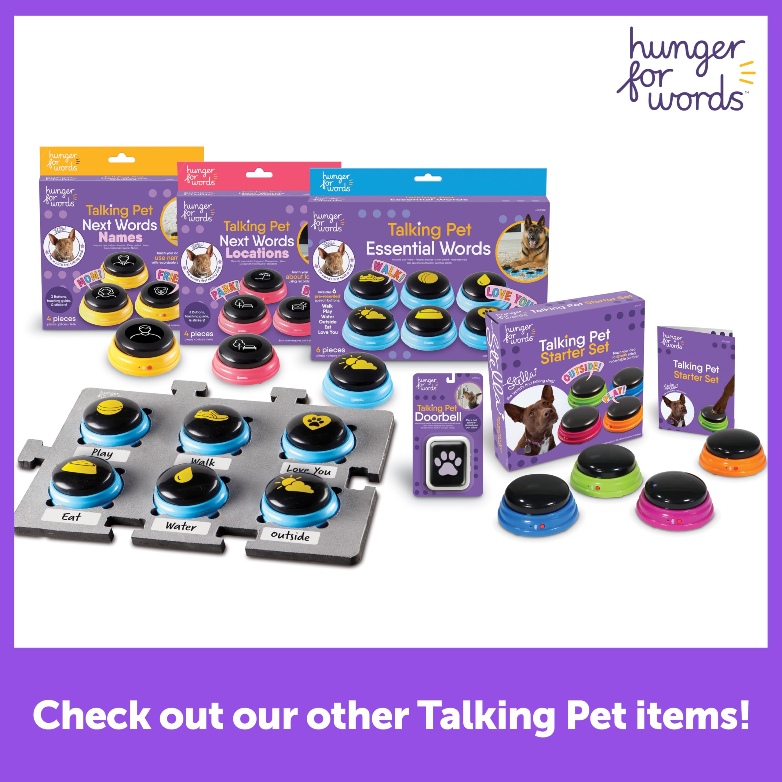 Hunger for Words Talking Pet Doorbell - 1 Piece for Dogs | Recordable or Pre-set Sound | Plastic 4