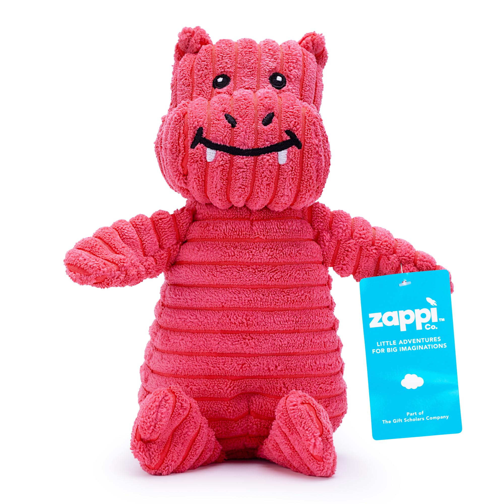 Zappi Co Pink Hippo/Dragon Corduroy Squeaky Plush Dog Toy for Medium Breeds 1