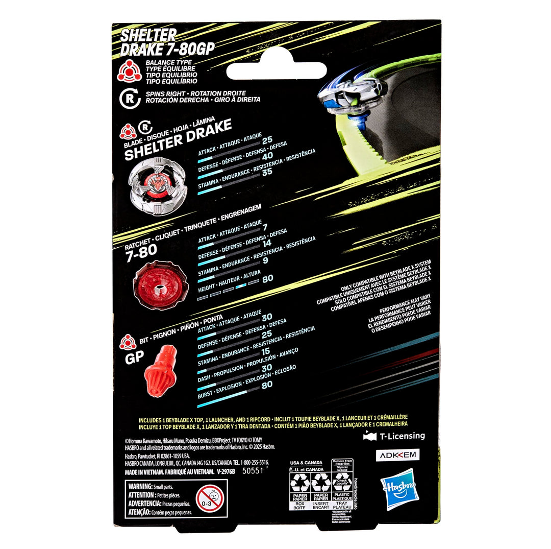 Hasbro Beyblade X Shelter Drake 7-80GP BX Starter Pack Top and Launcher