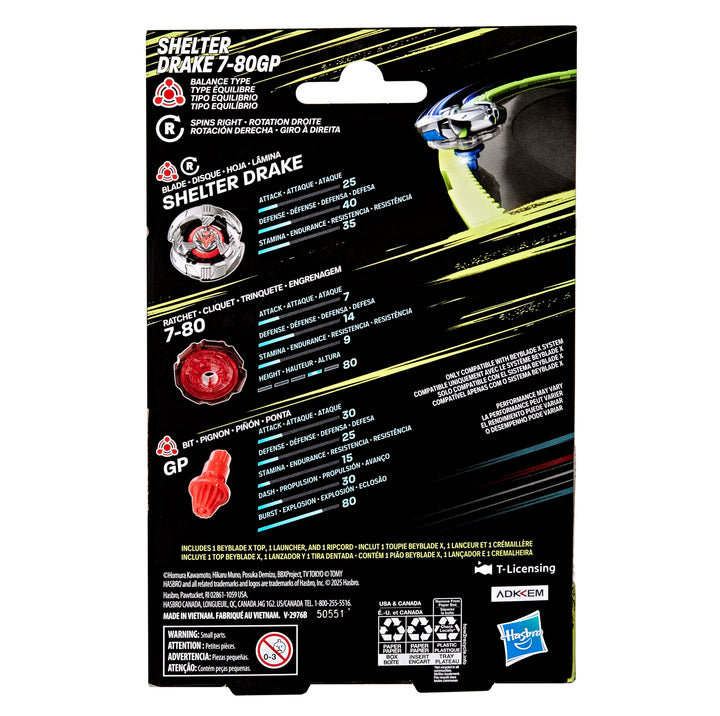 Hasbro Beyblade X Shelter Drake 7-80GP BX Starter Pack Top and Launcher