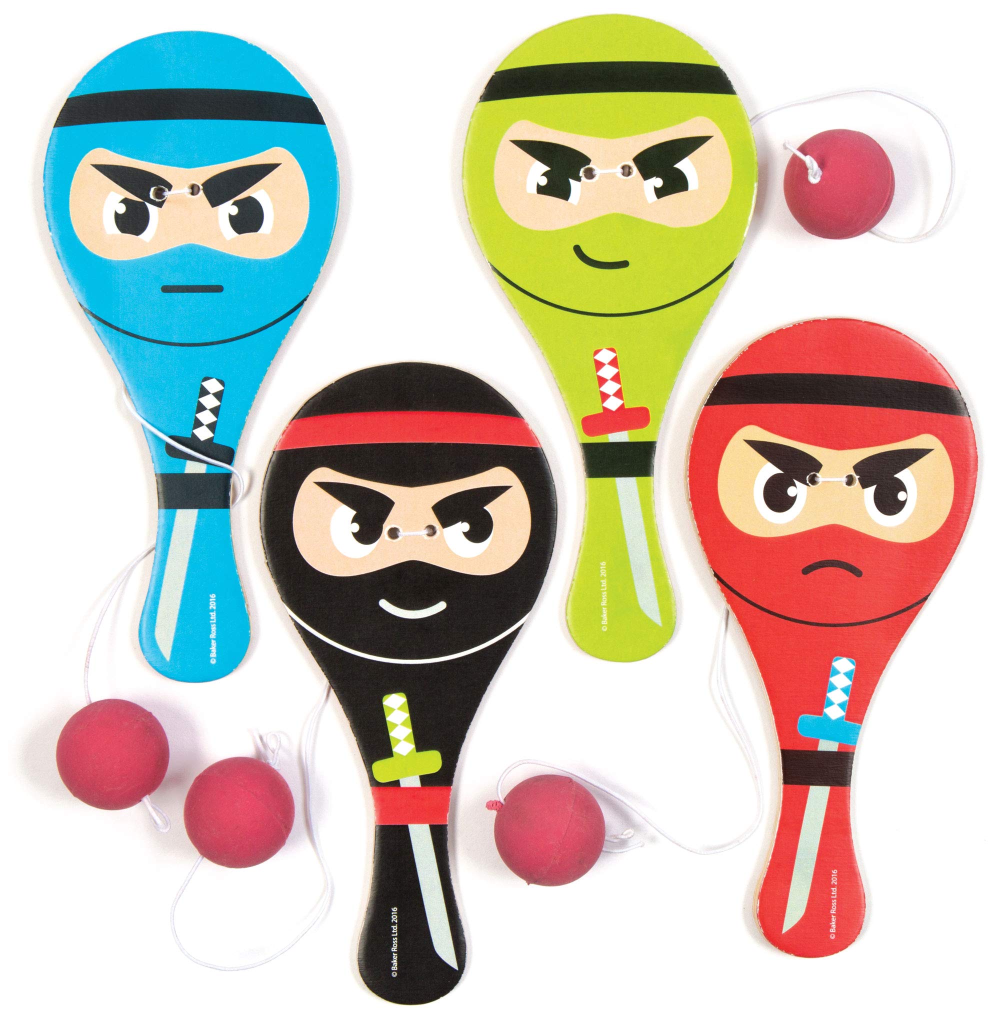 Baker Ross Ninja Paddle Bat and Ball Game - Assorted Designs (Pack of 4) | 15cm Wood Bat
