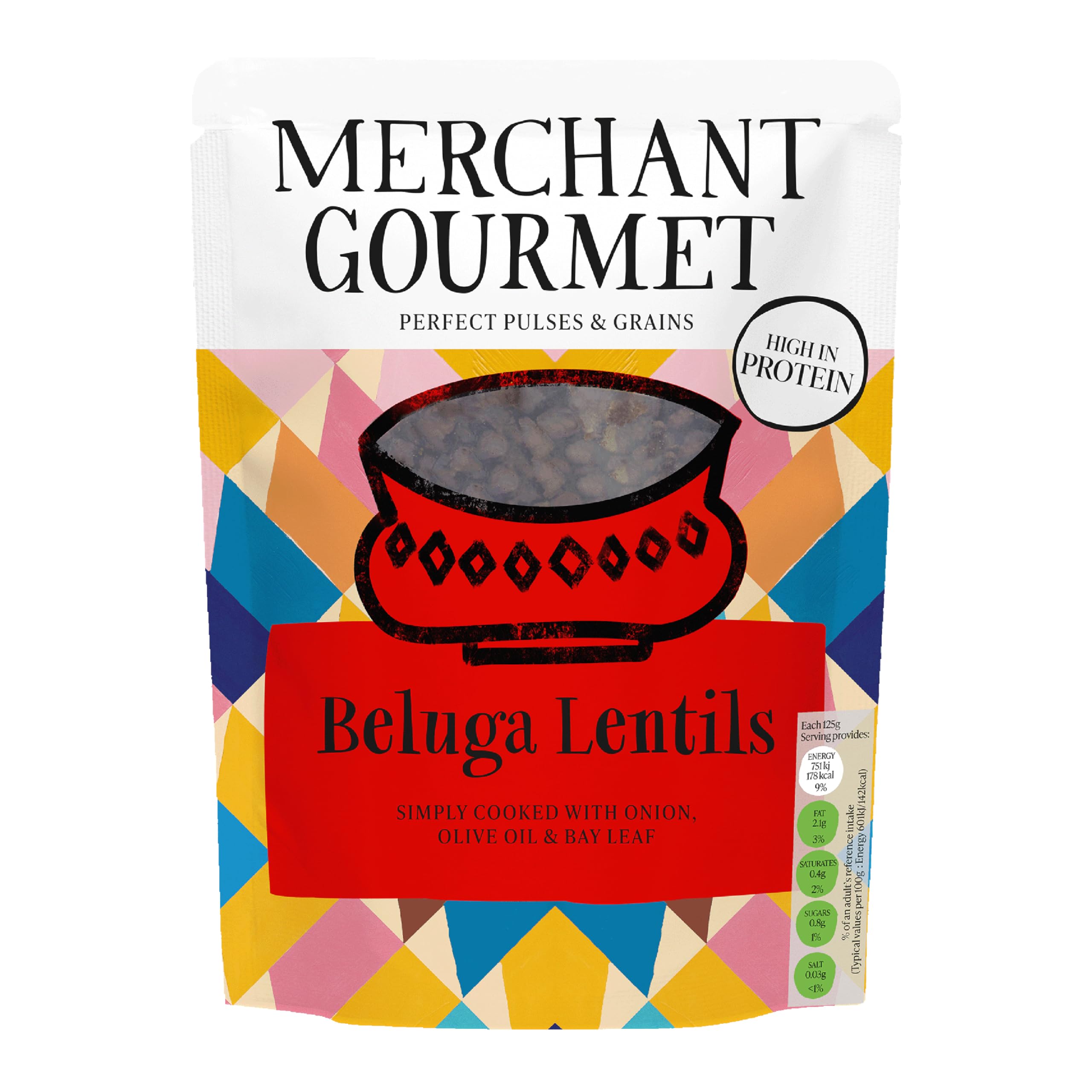 Merchant Gourmet Simply Cooked Beluga Lentils - High Protein, Low Fat | 250g Pouch | Pack of 6