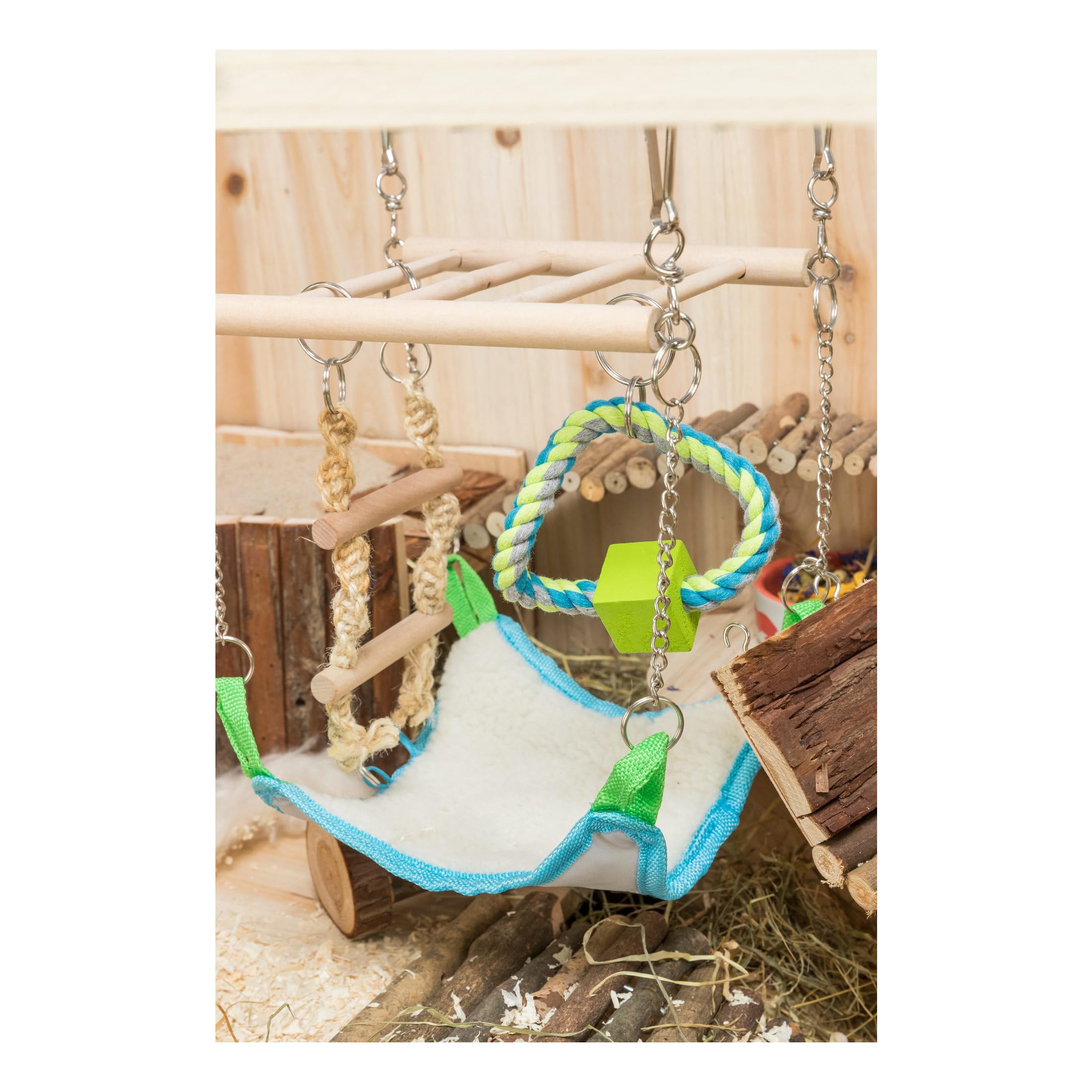 TRIXIE Suspension Bridge with Hammock for Mice & Hamsters | Wooden Ladder & Rope Ring | 17 x 22 x 15 cm