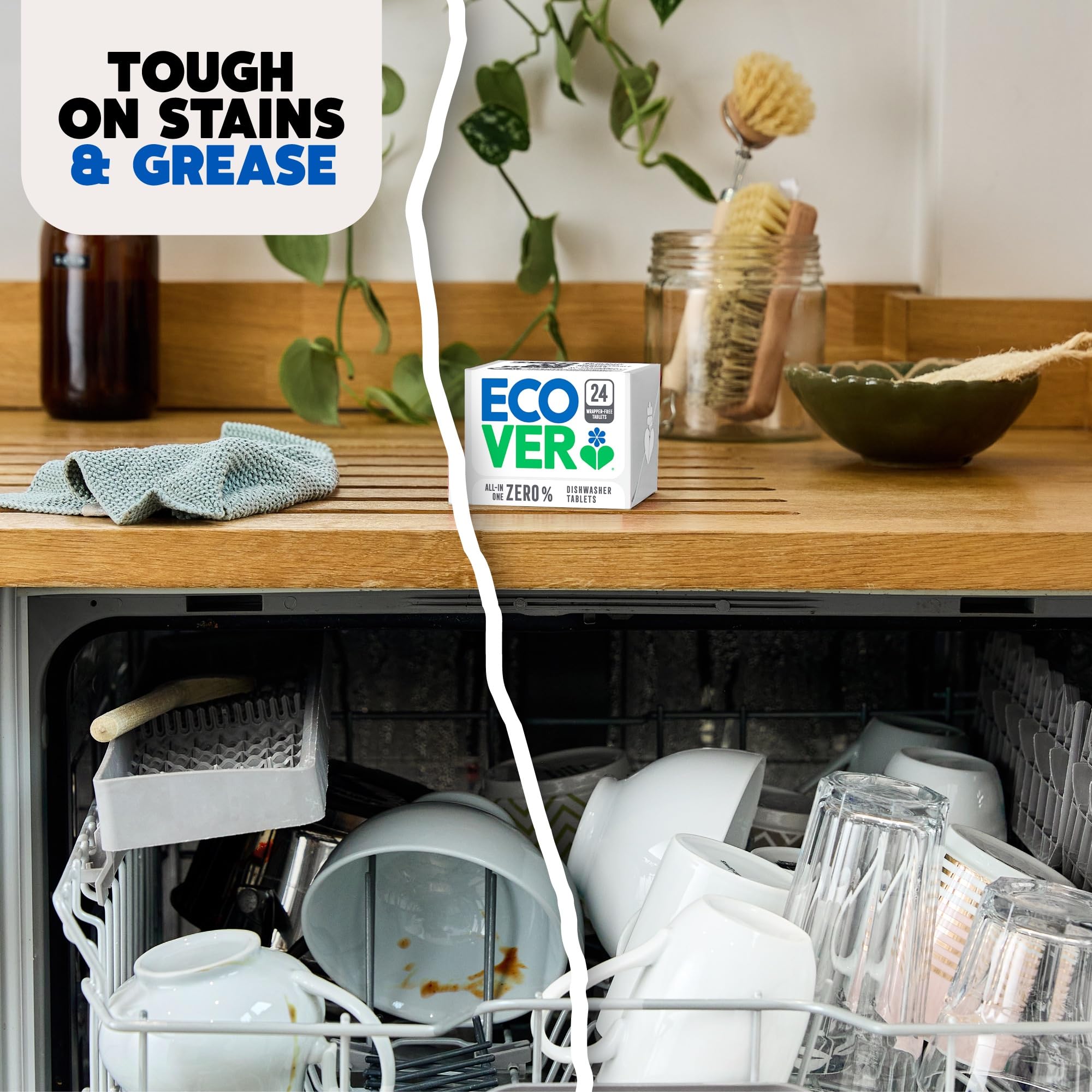 Ecover Zero Dishwasher Tablets, Salt & Rinse Aid - All-in-One Biodegradable Cleaning Solution 8