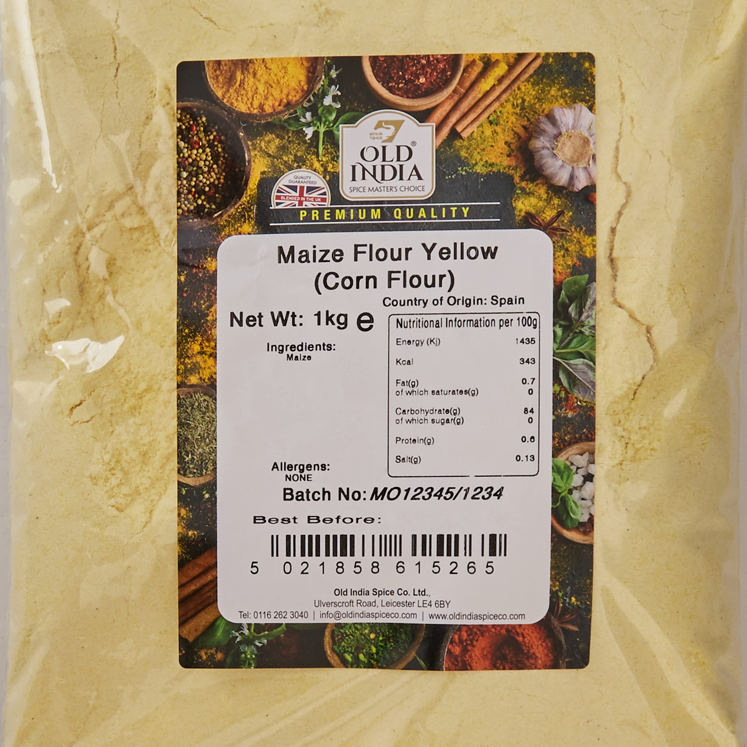 Old India Maize Flour Yellow (Cornflour) - 1kg Natural, GMO Free