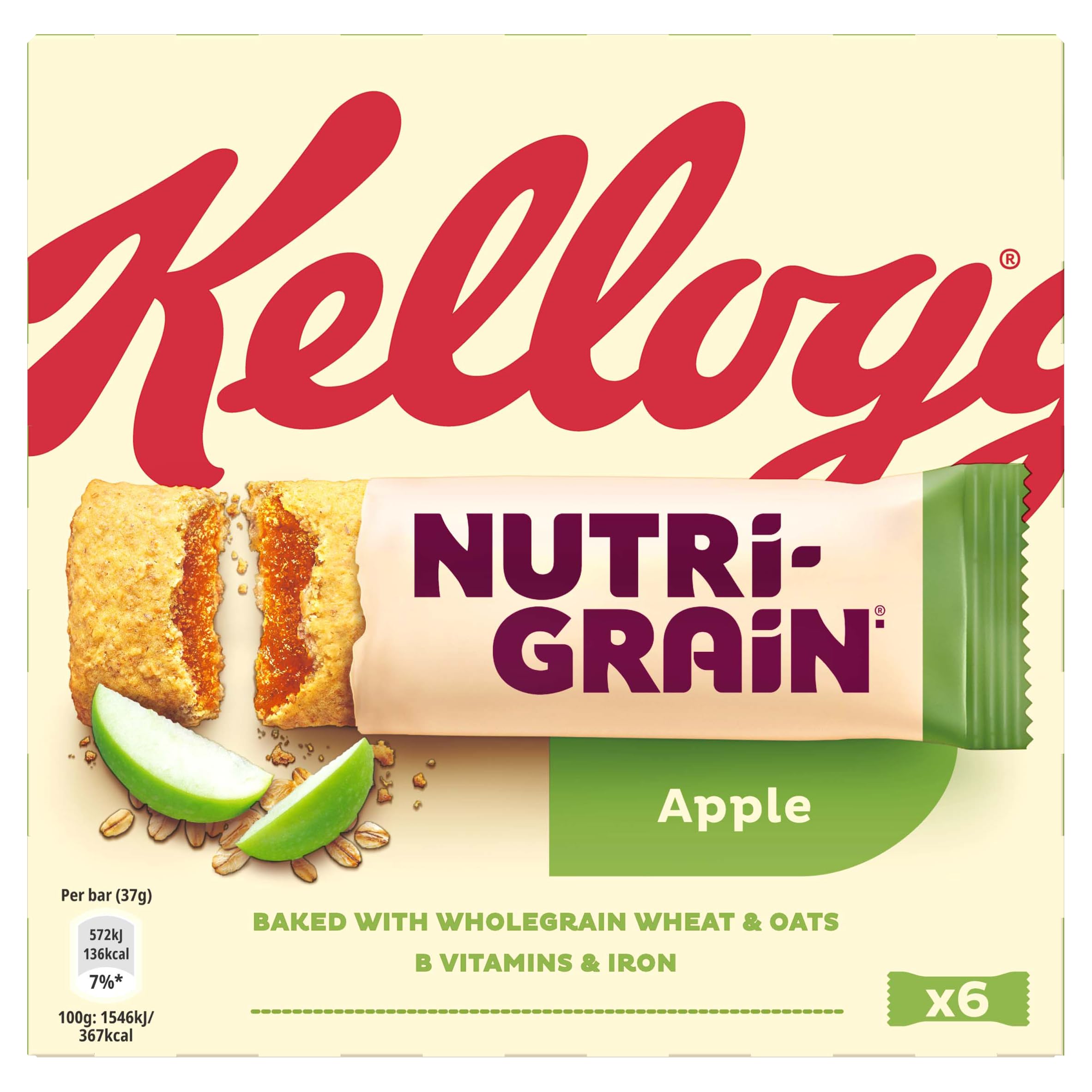 Kellogg's Nutri Grain Fruity Apple Breakfast Bars - Wholegrain & Vitamin B12 | 6 x 37g Bars 1