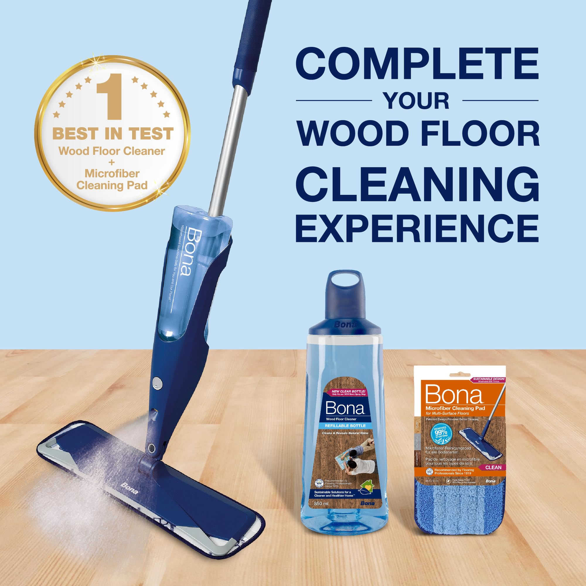 Bona Wood Floor Cleaner Cartridge - Streak-Free Cleaning for Varnished & Hard Floors, 850ml 6