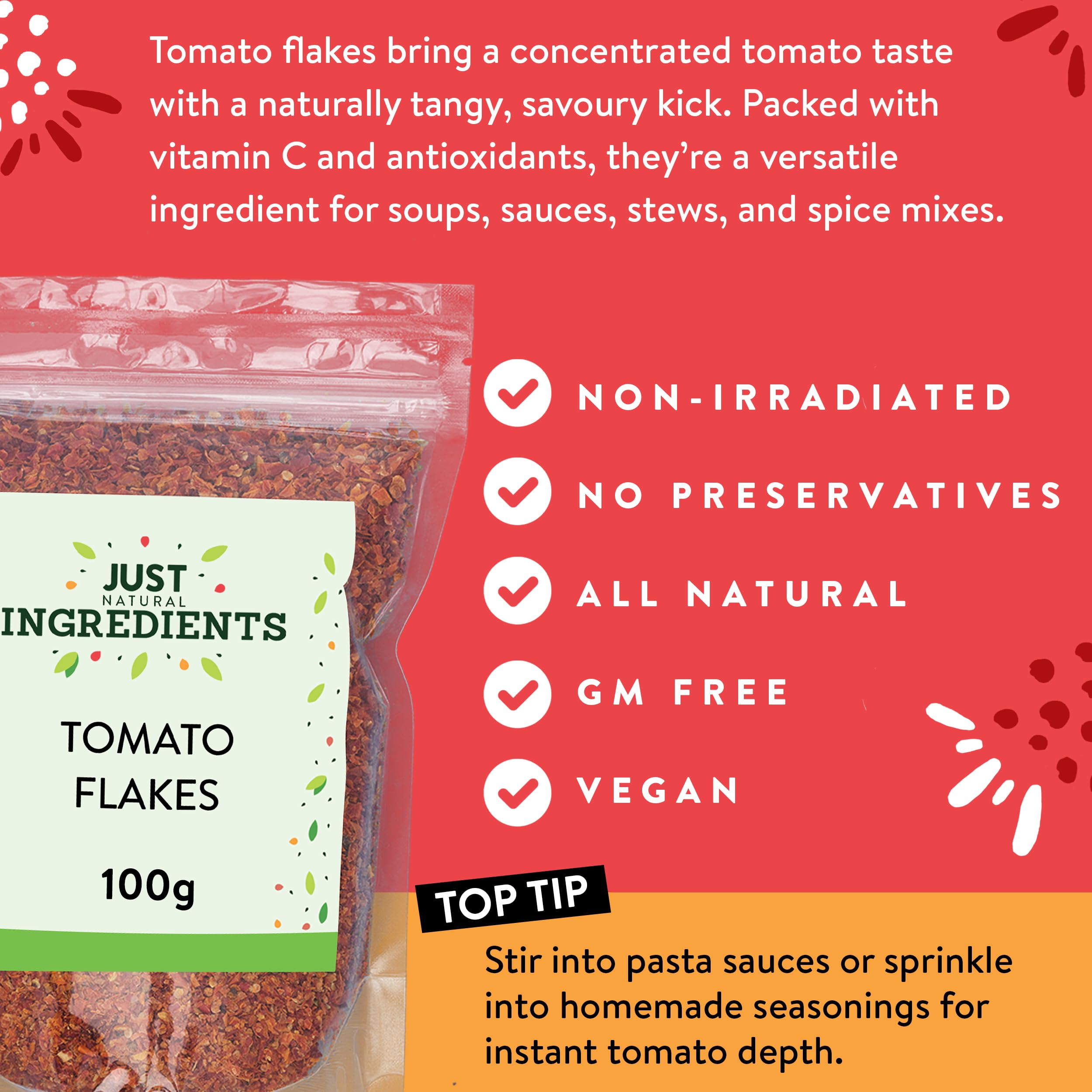 JustIngredients Tomato Flakes 100g - Organic Dried Tomatoes Flakes for Cooking 6