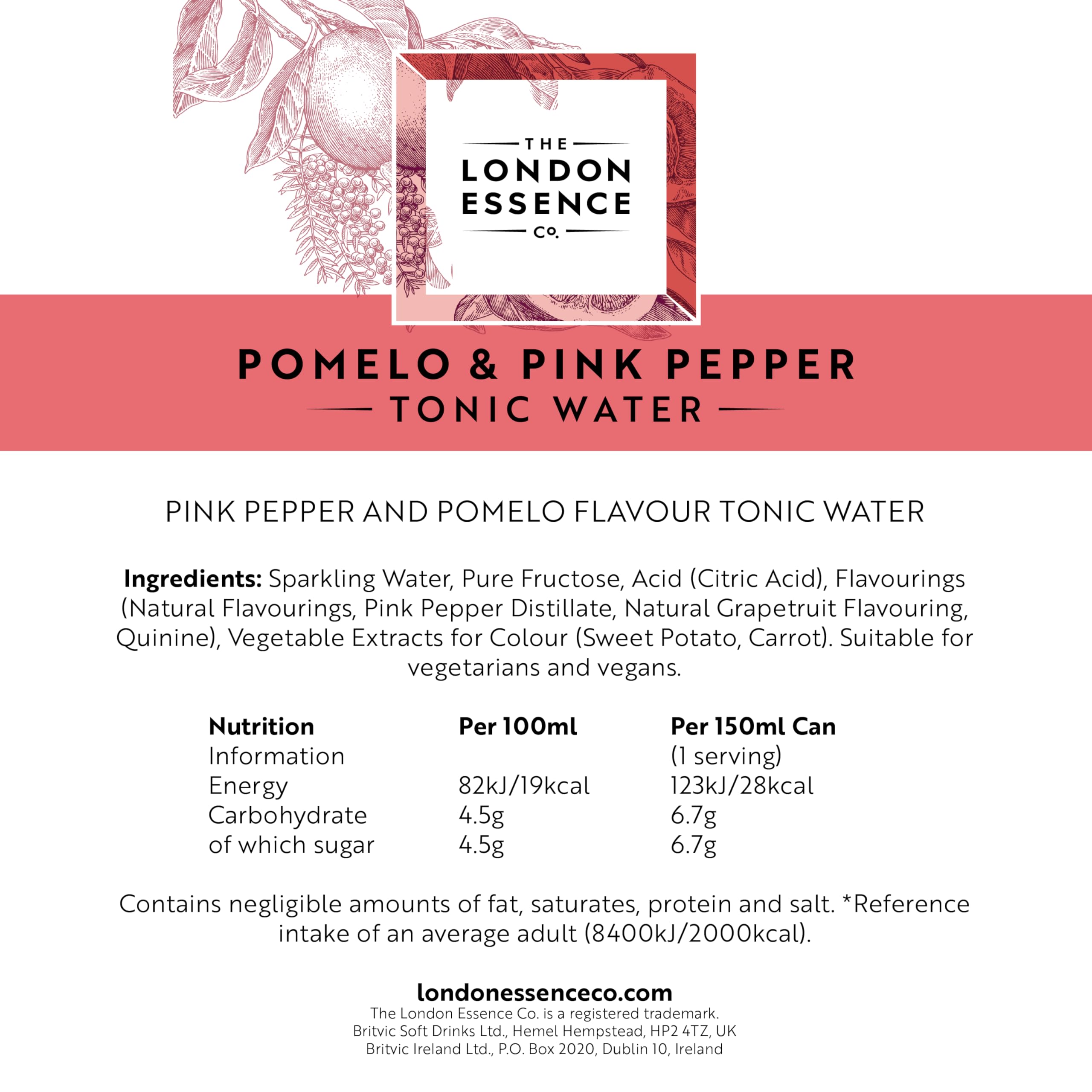 THE LONDON ESSENCE CO. Pomelo & Pink Pepper Tonic Water Mixer | Low Calorie | Pack of 6 (150 ml) 7