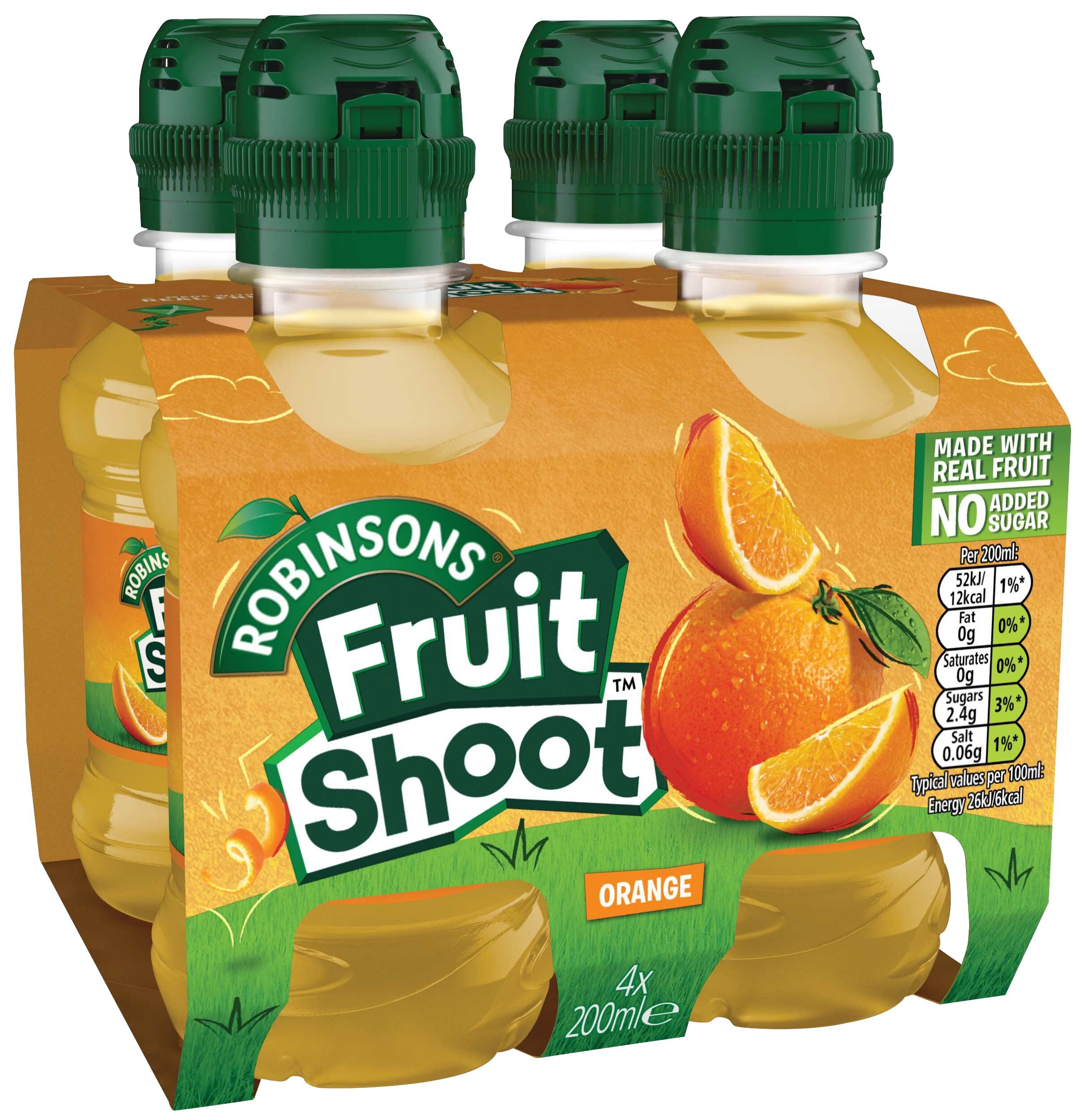 FRUIT SHOOT Orange Fruit Juice - 4 x 200ml Bottles | No Added Sugar 4