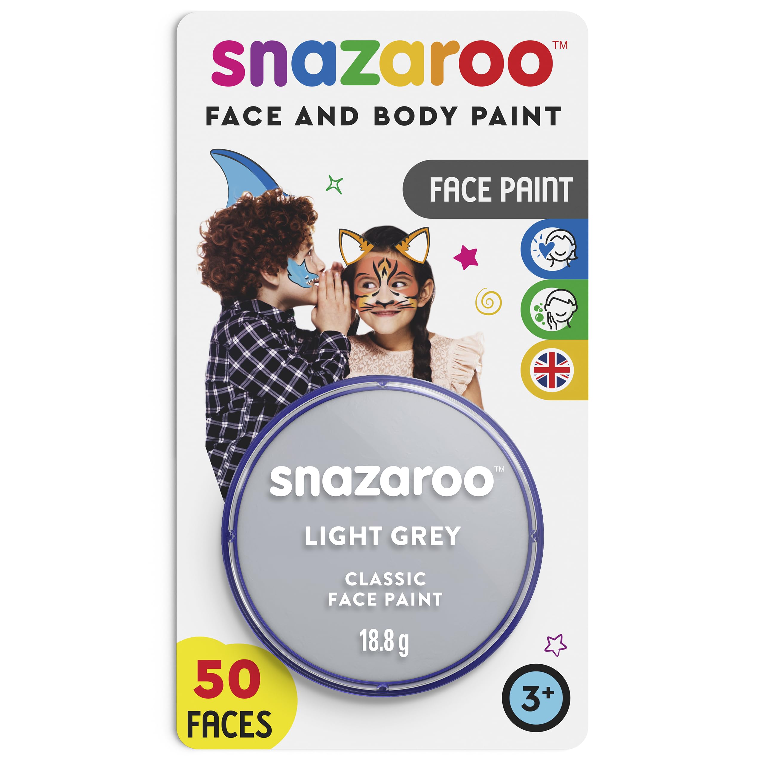 Snazaroo Classic Face Paint - Light Grey Colour | Water Based, Non-Toxic, Washable | Ages 3+