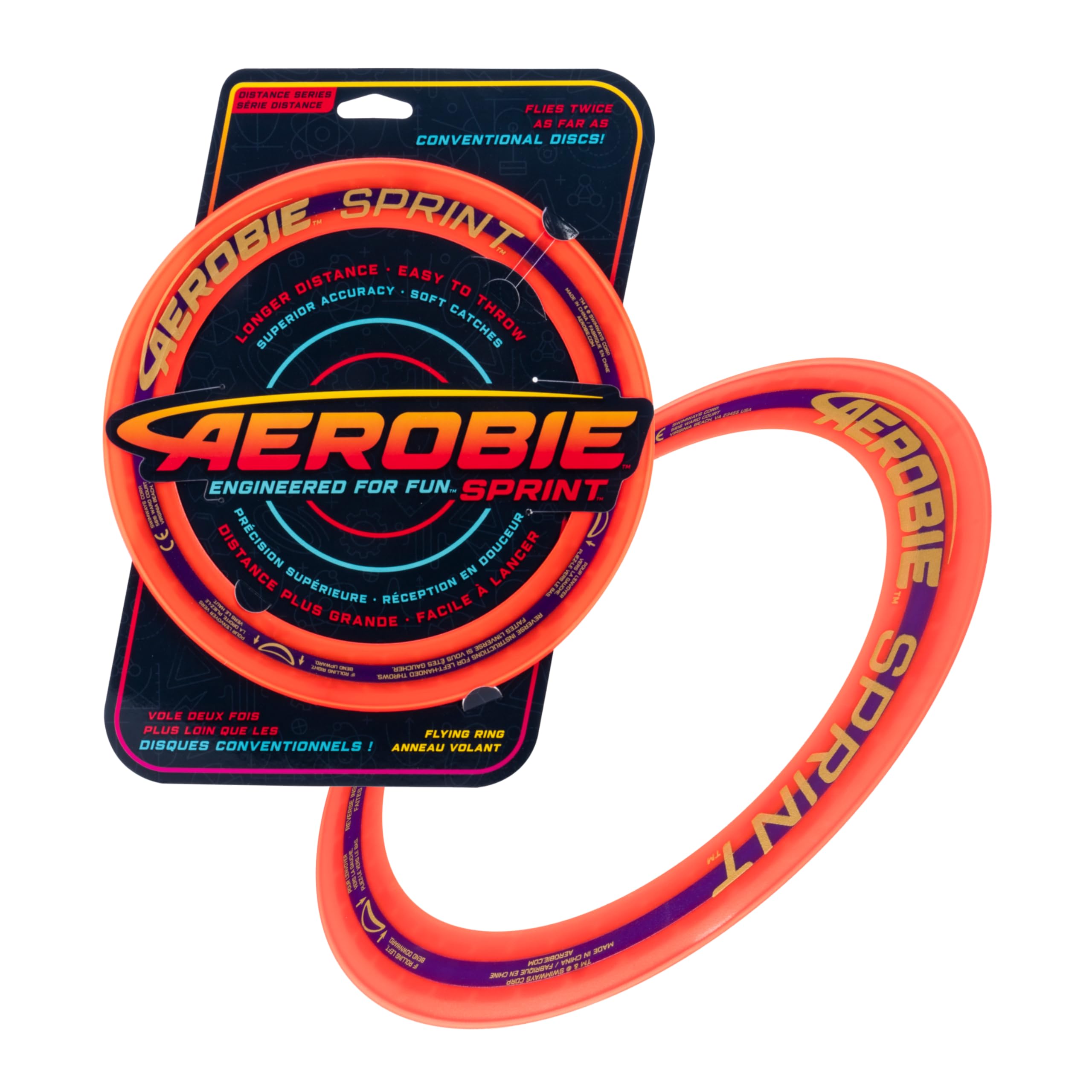 Aerobie Sprint Ring 10'' Flying Disc - High Quality Construction | Flies Enormously Far | Assorted Colours 1