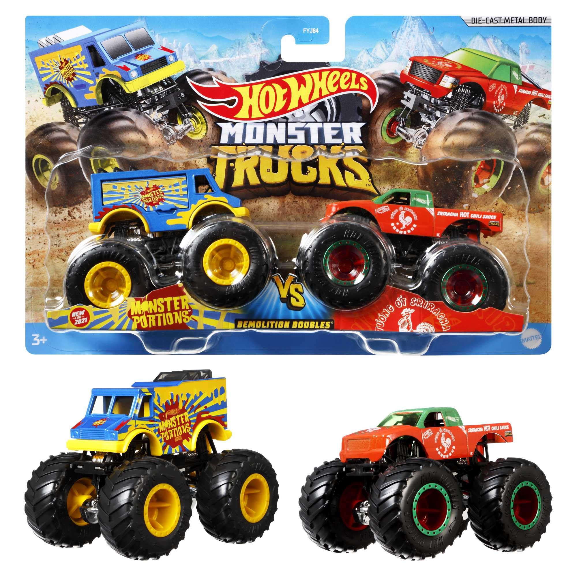 Hot Wheels Monster Trucks 1:64 Demo Doubles 2-Pack - Head-to-Head Battle Vehicles for Kids 1