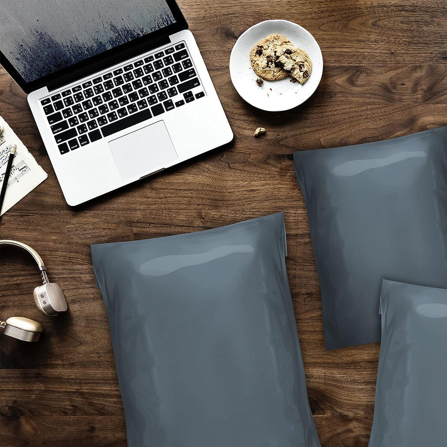 YUNJU 60 Mixed Size Grey Plastic Mail Bags - Self-Seal, Opaque, Waterproof 8