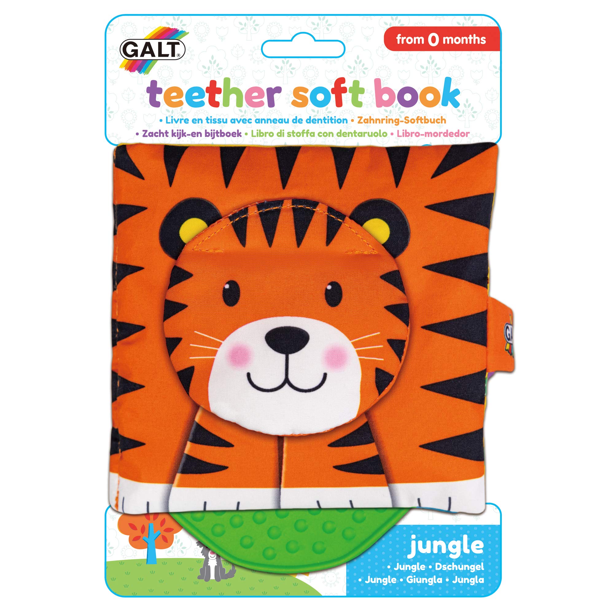 Galt Teether Soft Book - Jungle - 8-Page Crinkle Fabric Book with Squeaky Animal & Teether, Ages 0+ 5