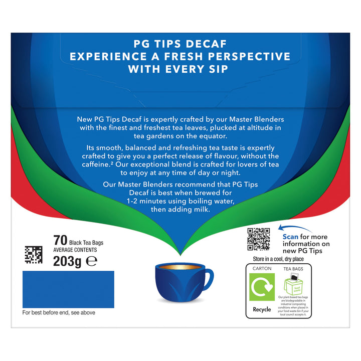 PG Tips Decaf Black Tea Bags Bulk - 70 Teabags (6x Pack )| 420 Total