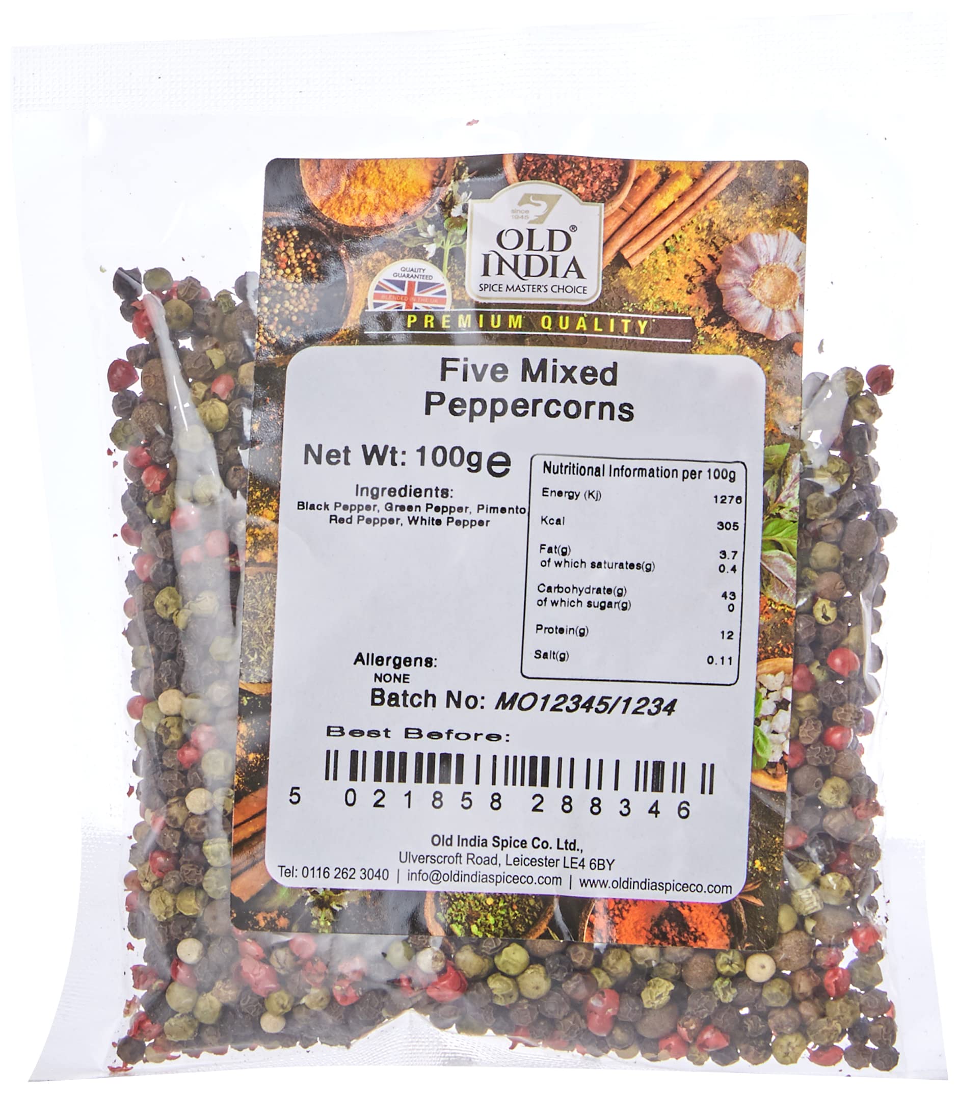 Old India Five Mixed Peppercorns 100g - Natural Whole Spices Blend