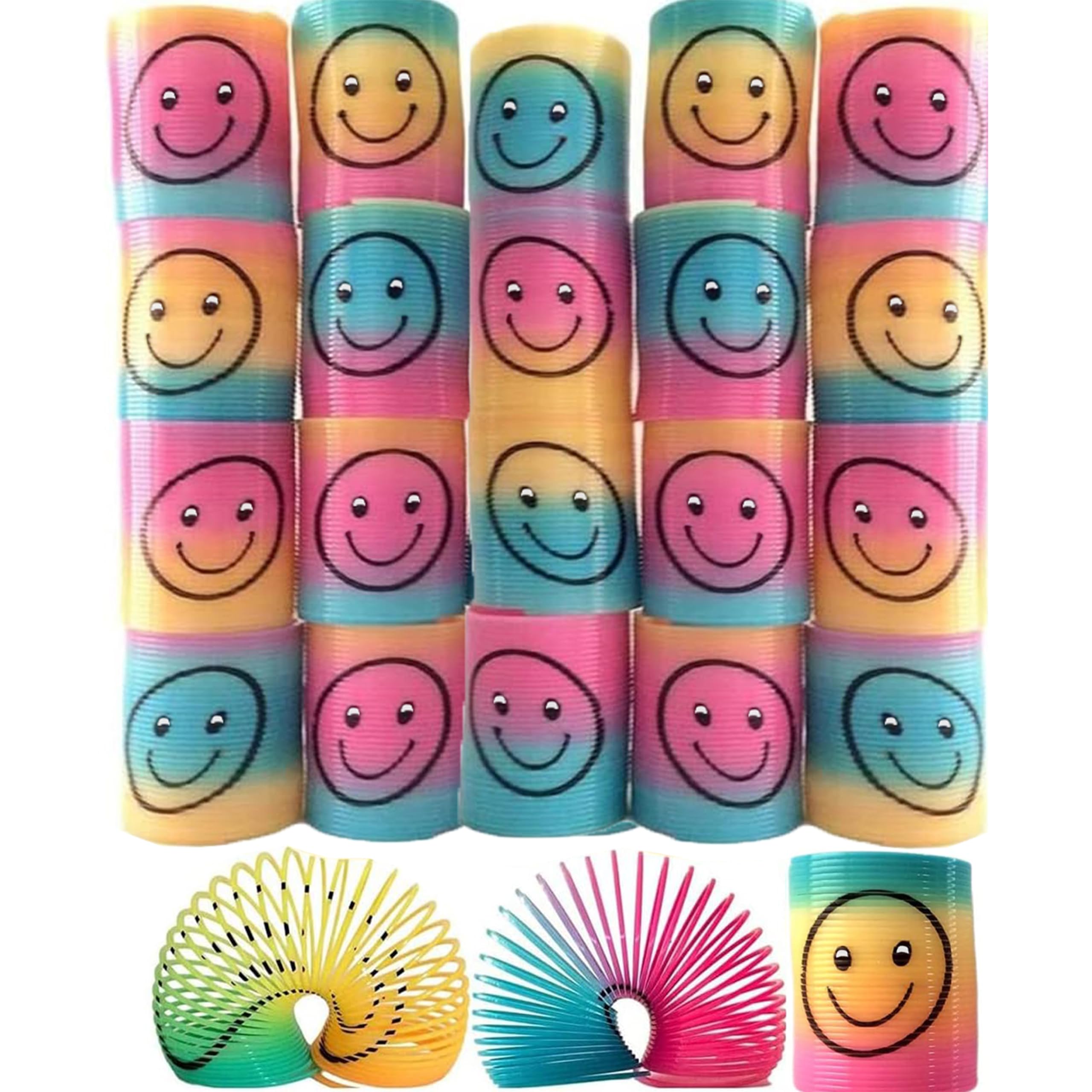 SHATCHI 24Pcs Rainbow Smile Face Springs - Stretches Up To 1 Meter | Plastic Wind-Up Toy 3
