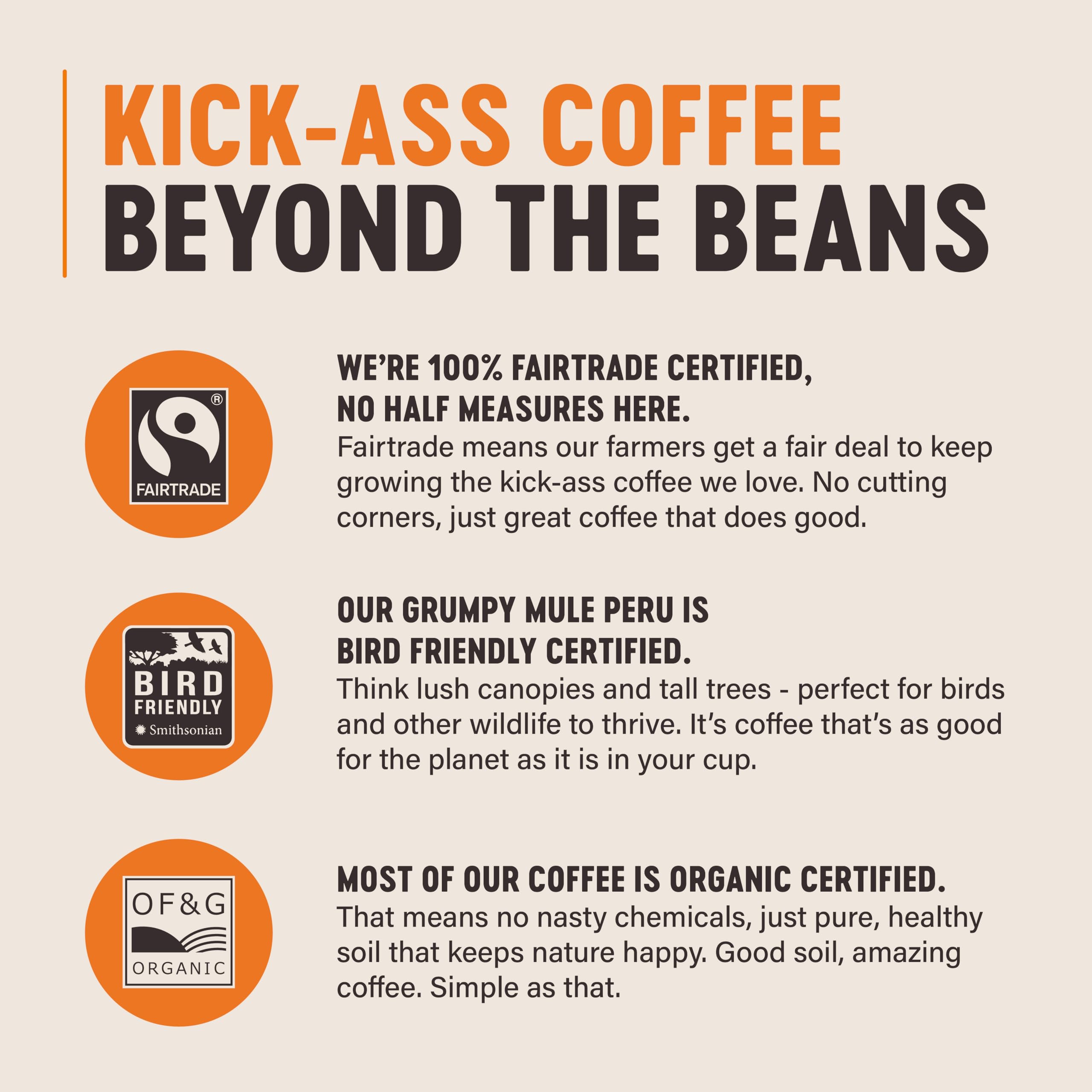 Grumpy Mule Easy Does It Swiss Water Organic Decaf Whole Coffee Beans - 1400g (6 x 200g) 5