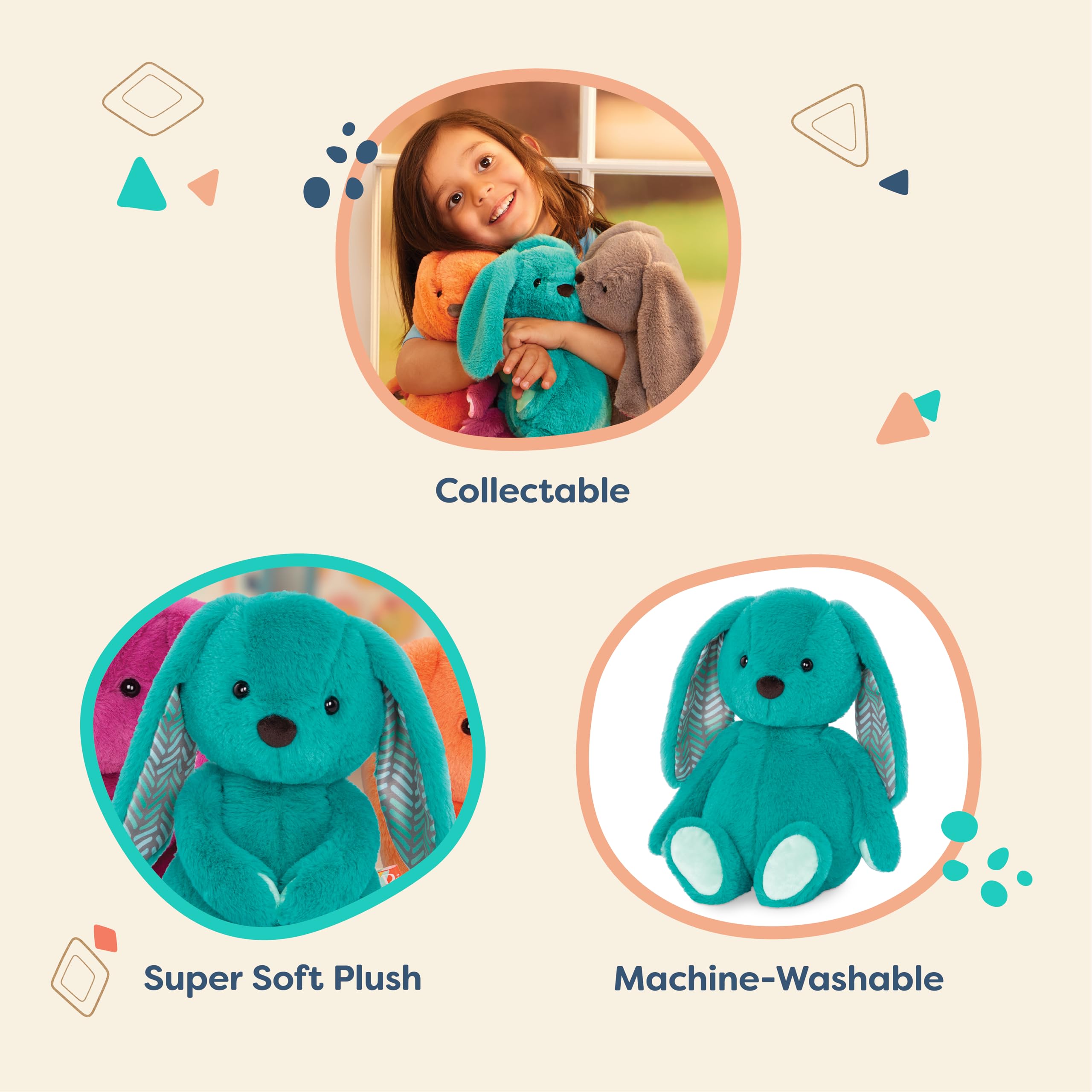 B. toys Plush Bunny - Super Soft Stuffed Animal | Teal | 31 cm | Ages 0 Months+ 3