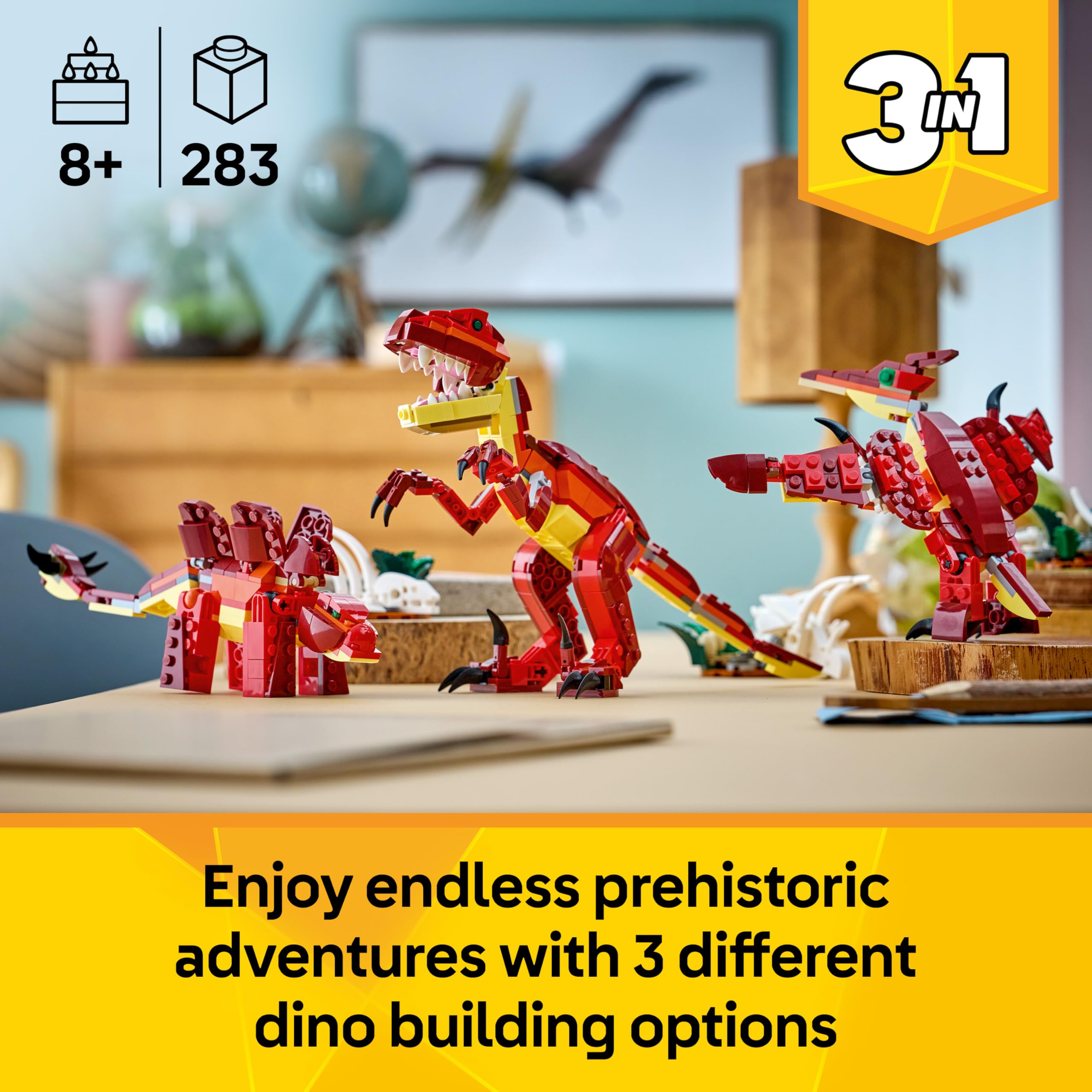 LEGO Creator 3in1 Fierce Dinosaur Building Set - Velociraptor, Stegosaurus, or Pterosaur - Ages 8+