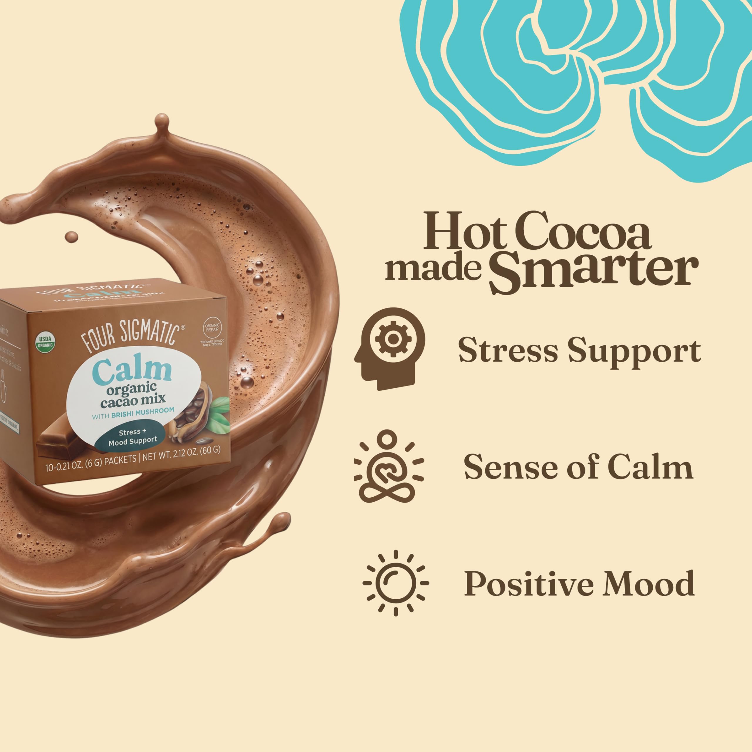 Four Sigmatic Calm Mushroom Cacao Mix with Reishi - Organic, Vegan, Gluten Free | 10 Servings (6g Each) 2