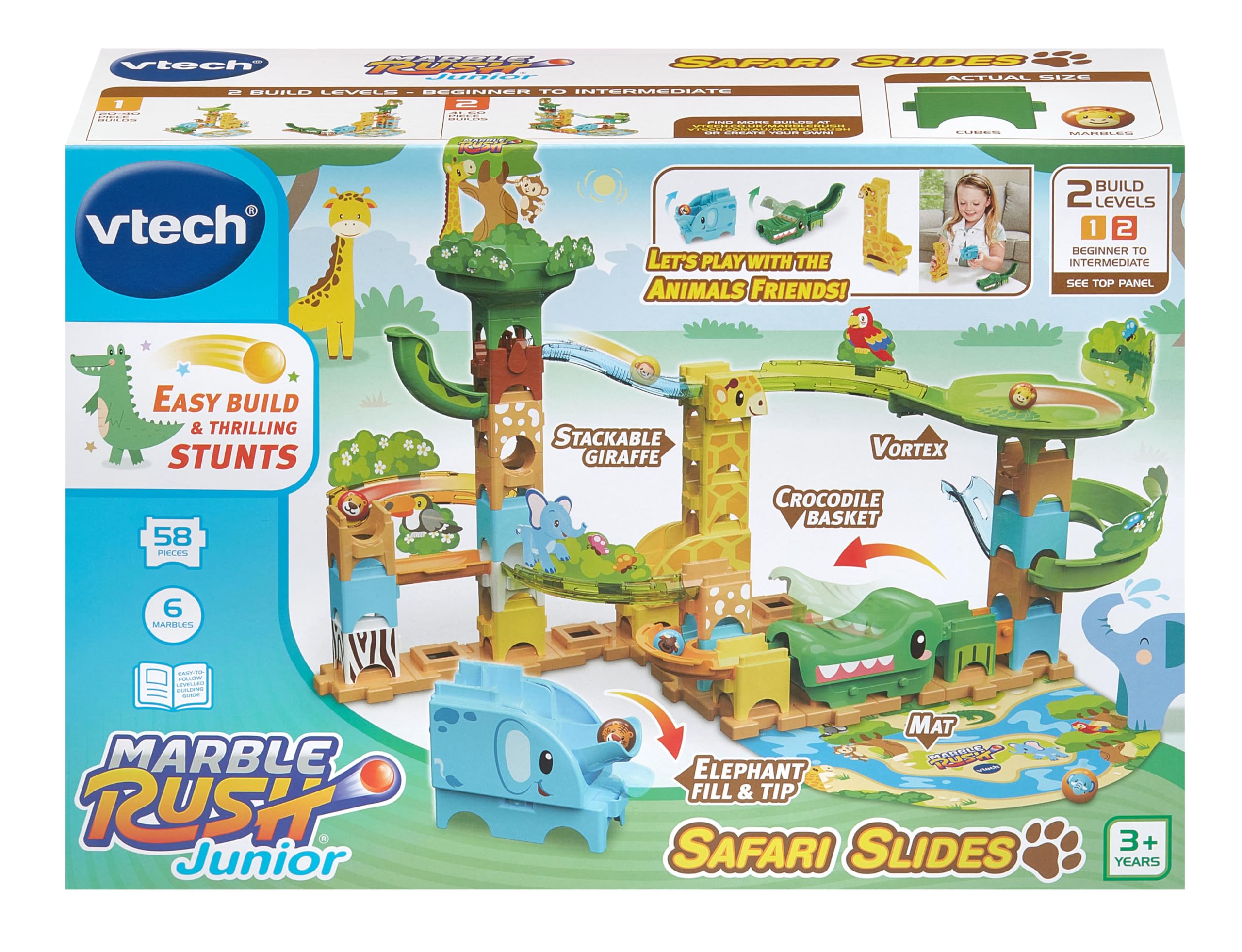 VTech Marble Rush Safari Slides Construction Set for Kids | 58 Pieces | Ages 3+ 6
