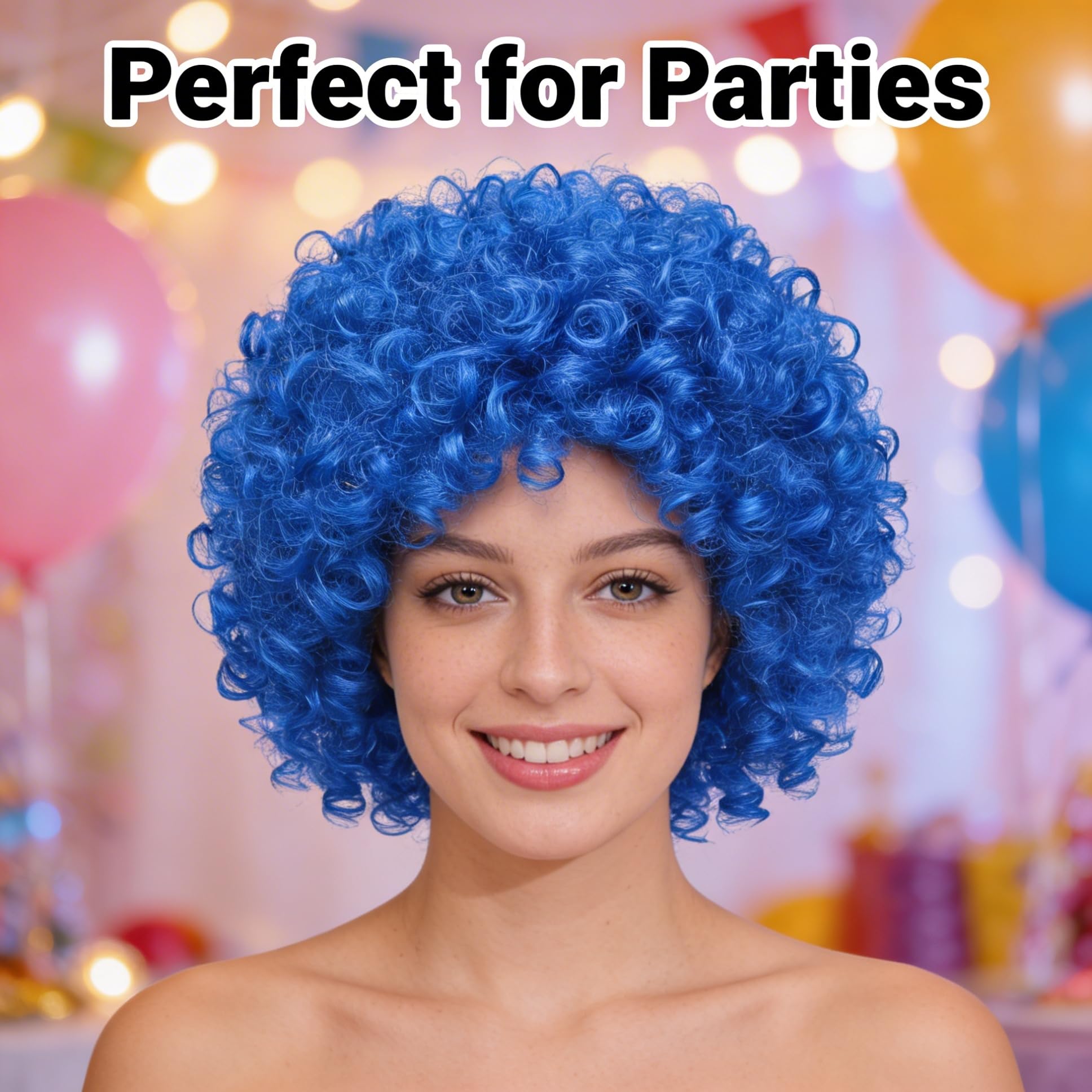 SHATCHI Unisex Adult Blue Afro Wig - Curly Bouncy Hair | Fir Resistant | Adjustable Fit 5