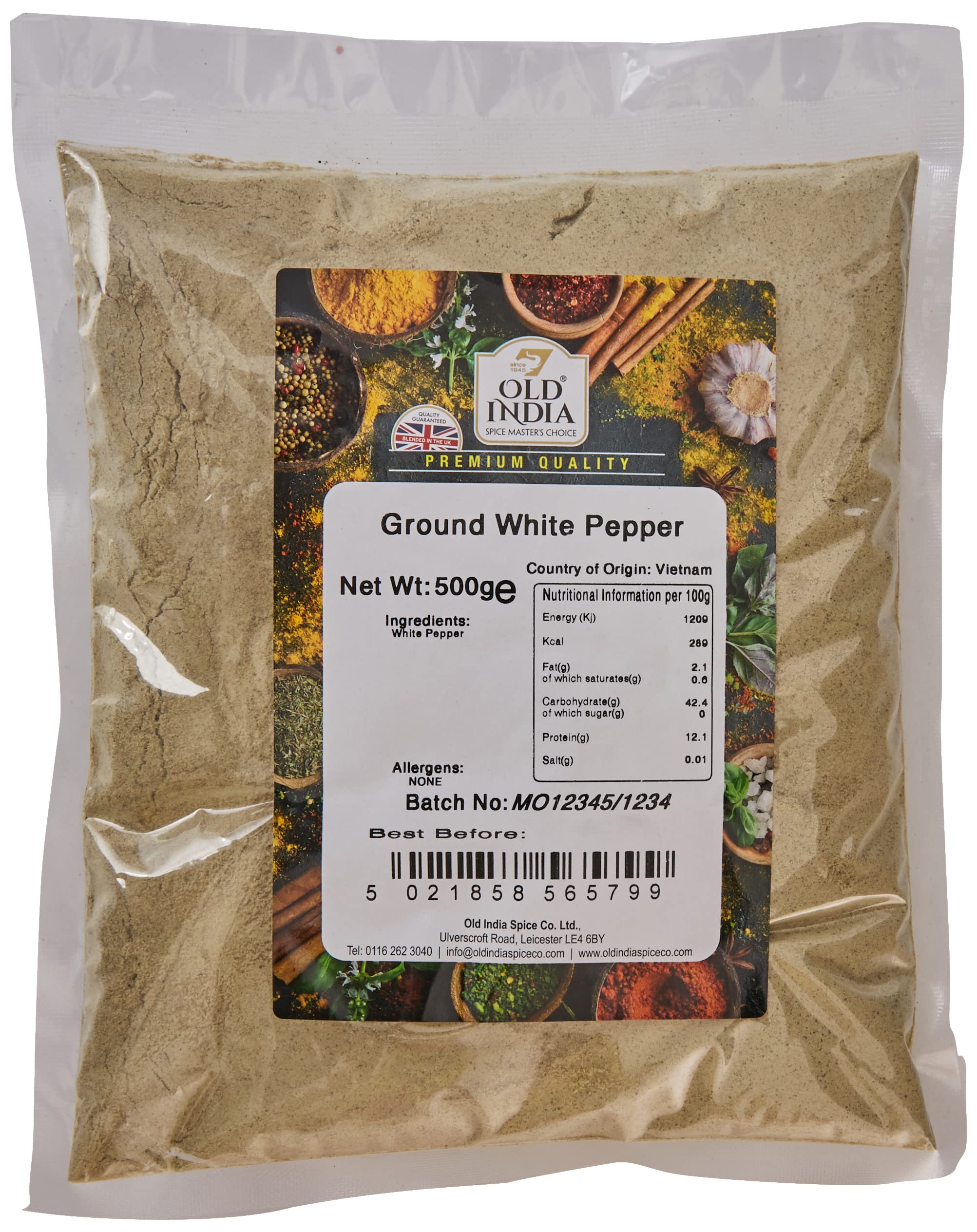 Old India Ground White Pepper - 100% Natural | 500g Pack | 2 Year Shelf Life