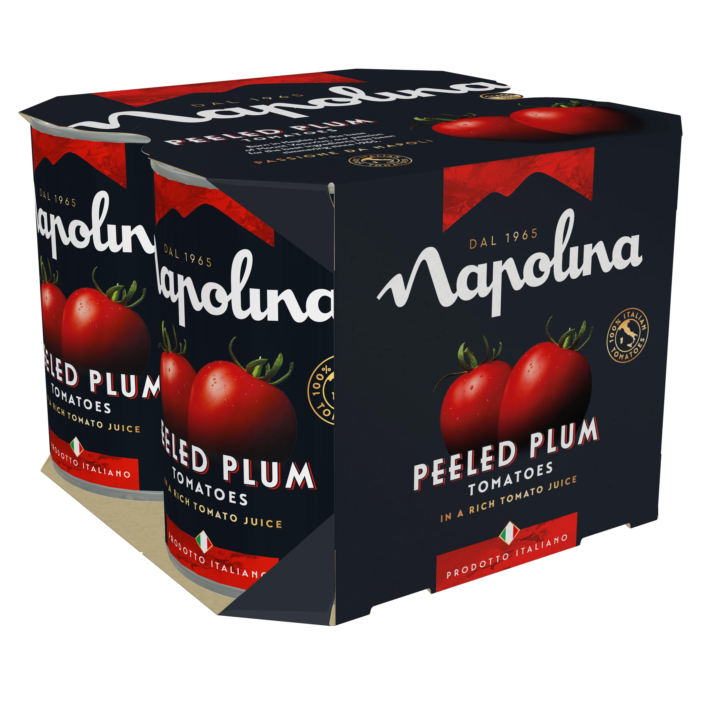 Napolina Peeled Plum Tomatoes in Rich Tomato Juice - 400g Can, Pack of 4