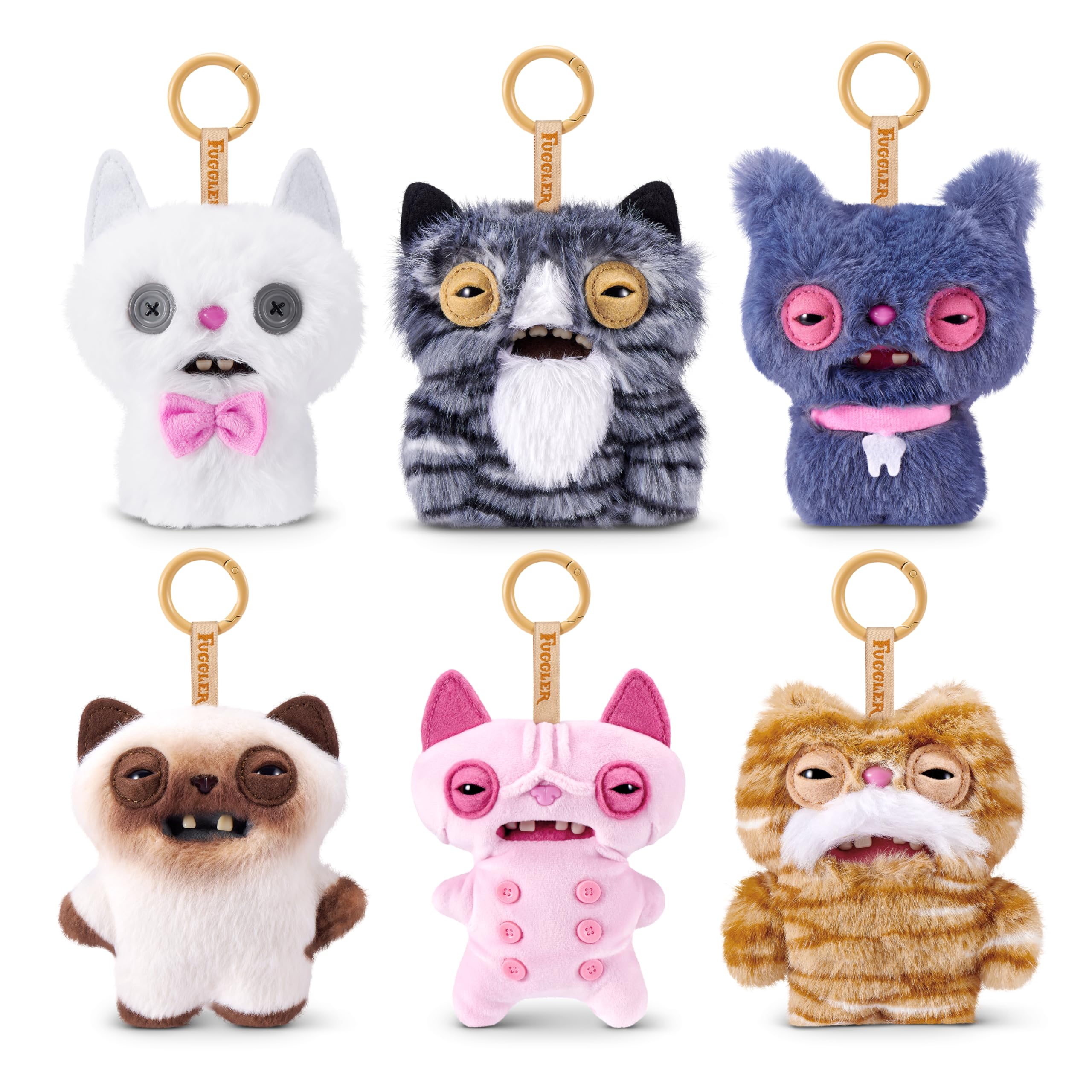 Fuggler Alley Cat KeyRing - 5 Inch Plush Collectible (6 Pack)