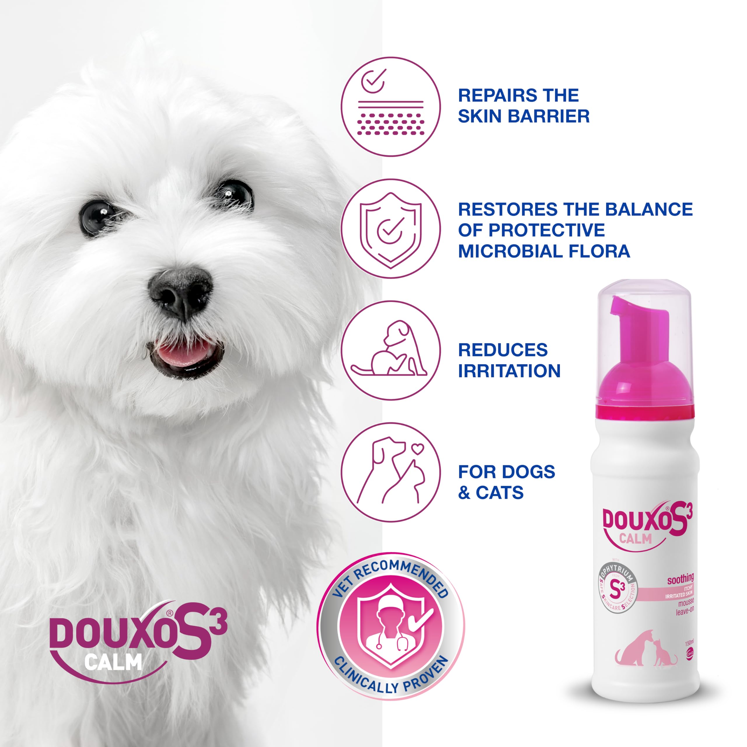 Douxo S3 CALM Mousse for Dogs & Cats - Soothing Leave-On Itch Relief | 150 ml