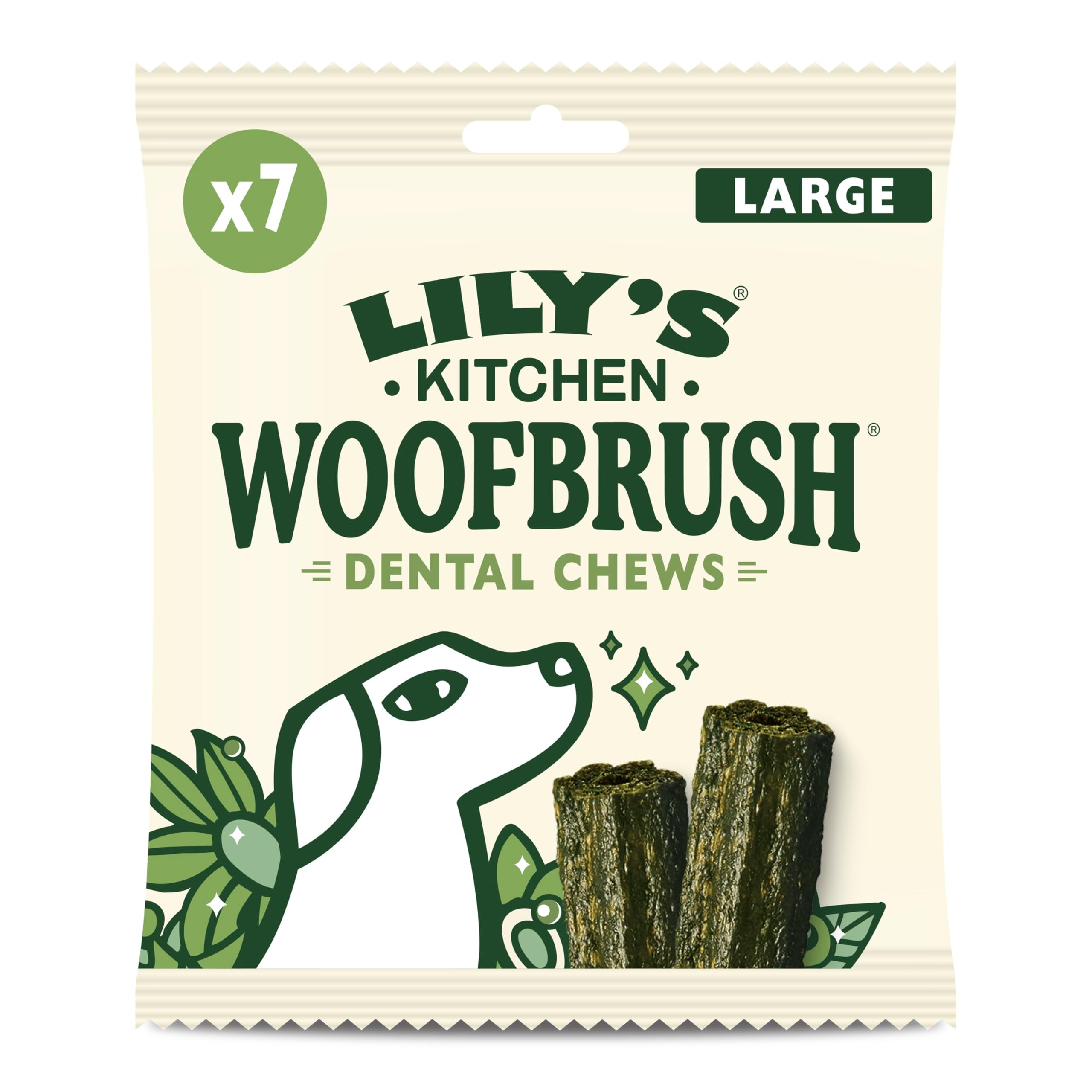 Lily's Kitchen Woofbrush Large Dental Dog Chew - Grain-Free, Natural Ingredients, Vet Approved | 329g Pack 4