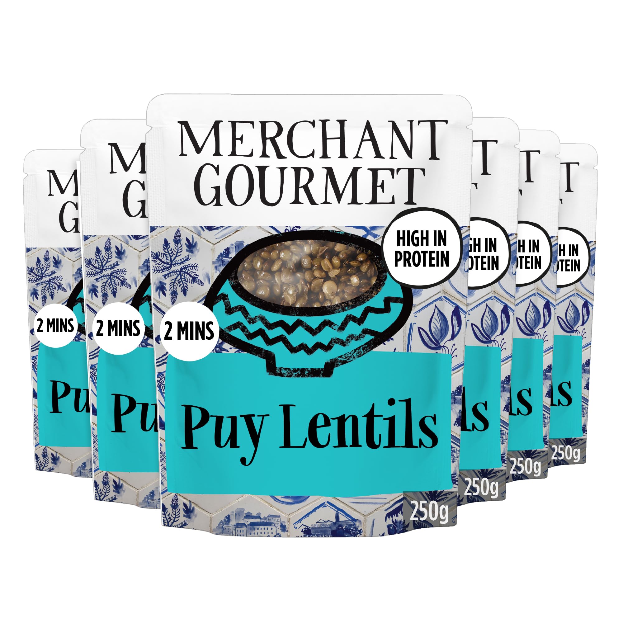 Merchant Gourmet Simply Cooked Puy Lentils - High Protein, Low Fat | 250g Pack of 6