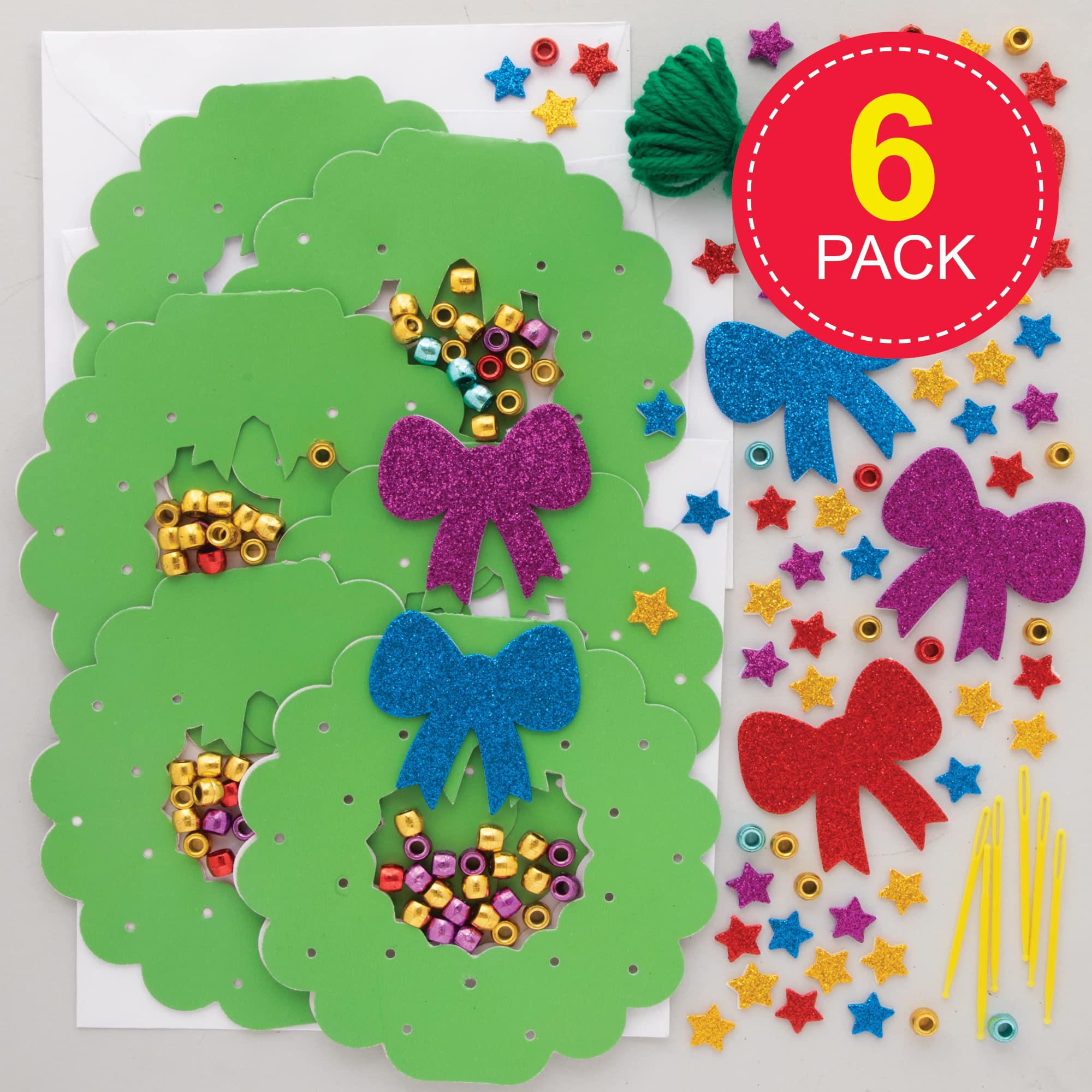 Baker Ross Christmas Wreath Threading Card Craft Kit - Pack of 6 5