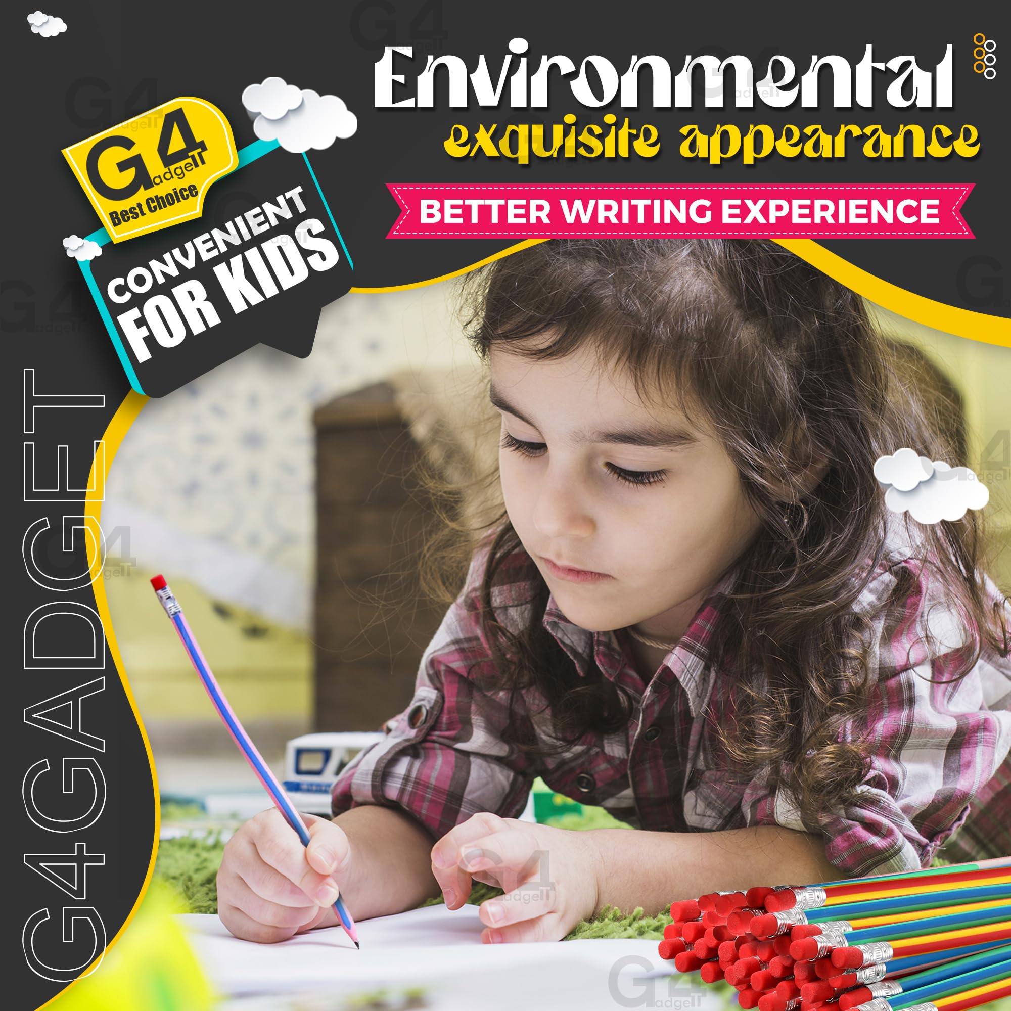 G4GADGET Soft Flexible Bendy Pencils - Plastic Material, Multicolor Ink, Includes Eraser | 10 Count 6
