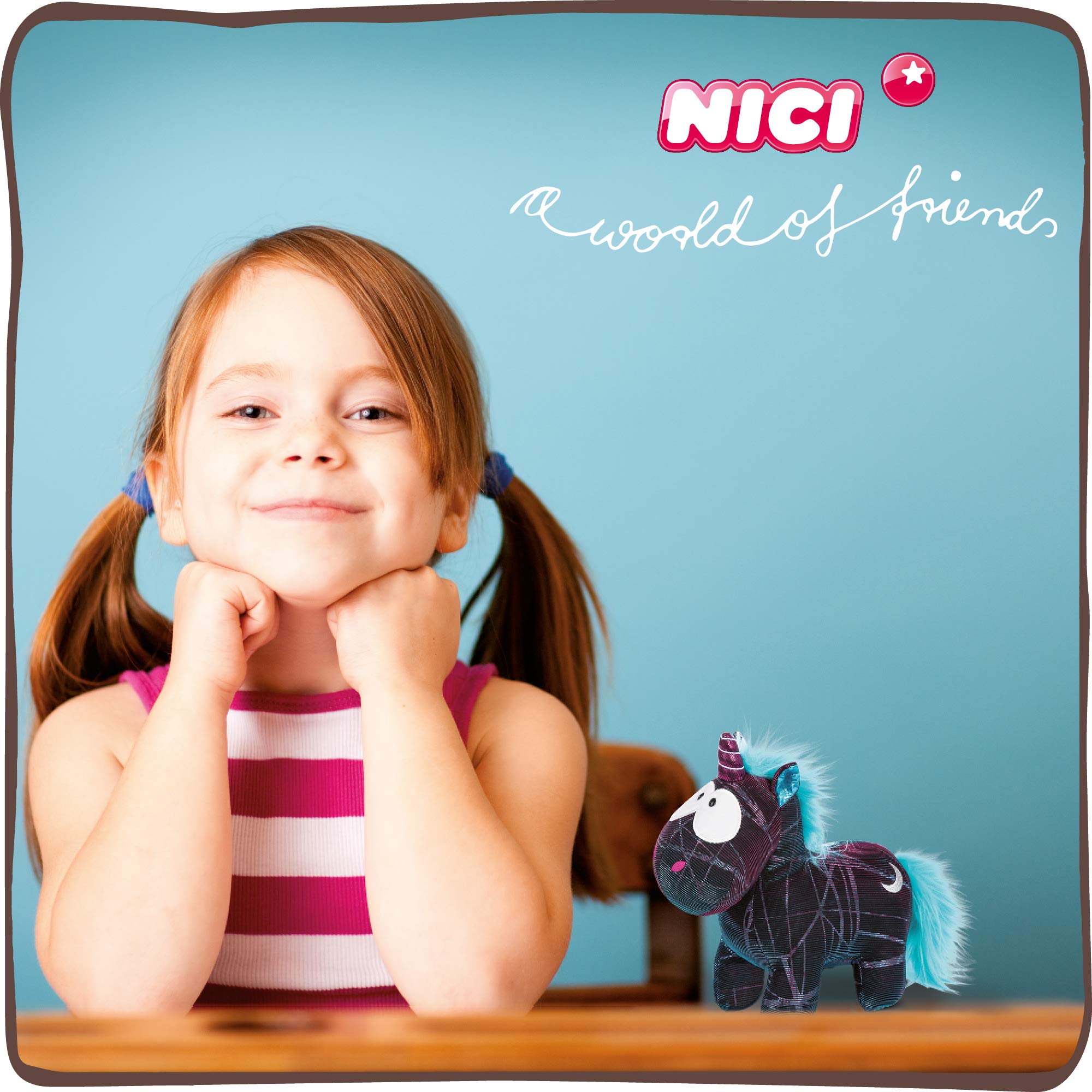 NICI 45712 Theodor & Friends Moon Beamer Special Edition Plush Unicorn - 22 cm, Black/Turquoise 12