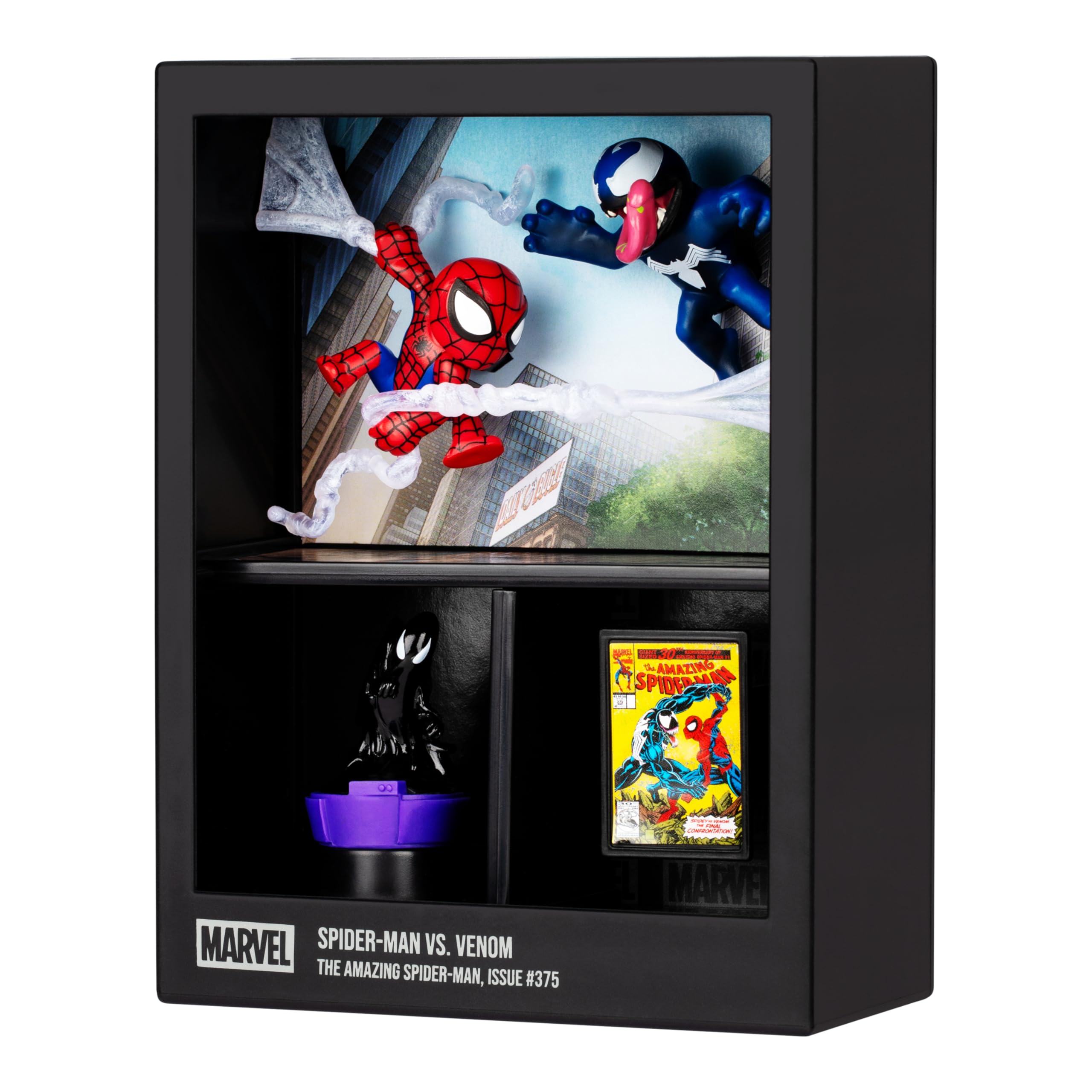 FANDROP MV02 Spider-Man VS. Venom - Displayable Diorama with Collectible Artifacts & Scene Marker, 4 Marvel Figures to Collect 9