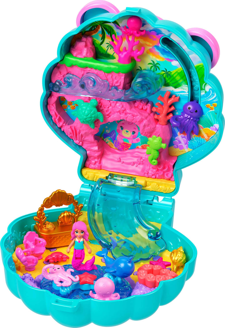 Polly Pocket Glitter Island Compact Playset - Mermaid Adventure with 11 Accessories